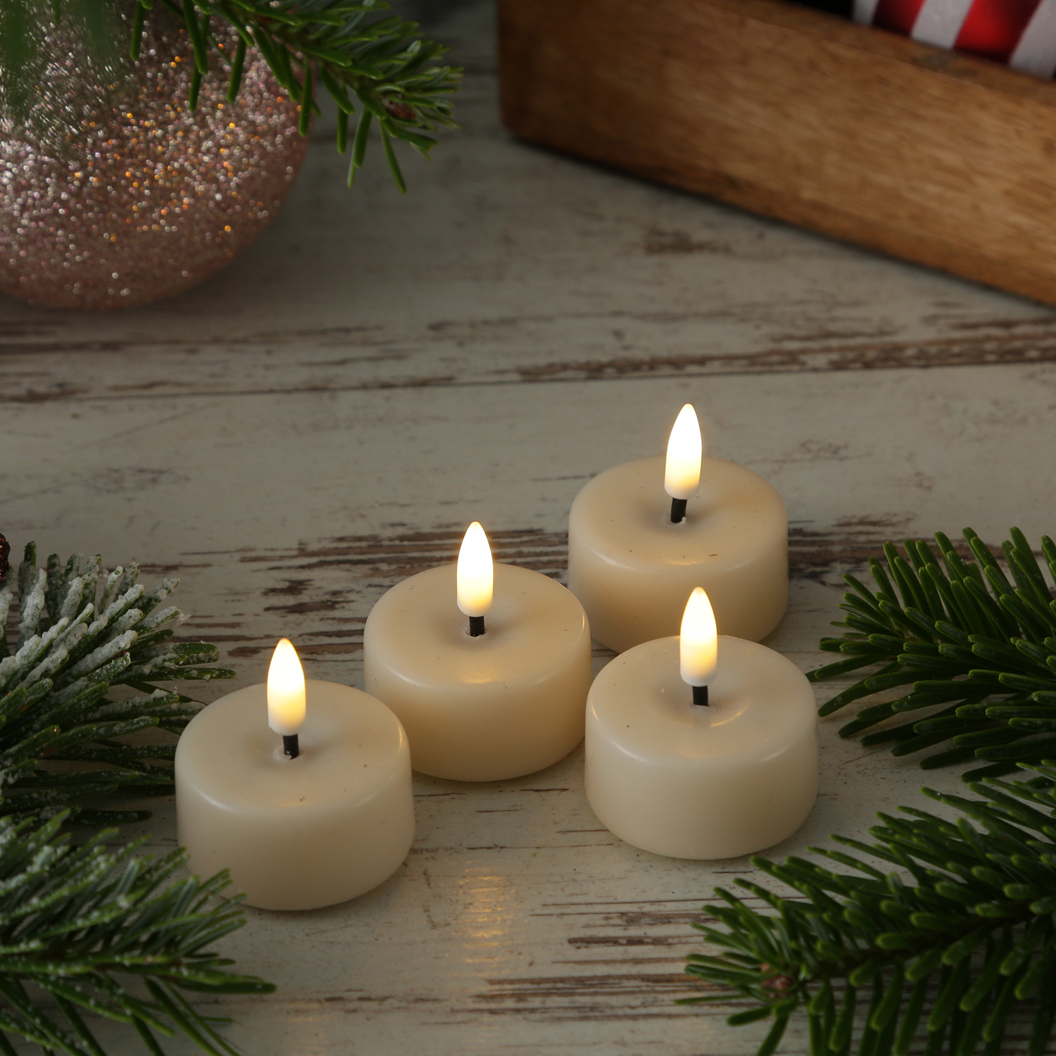 LED Mini Teelichter MIA - realistische 3D Flamme - D: 3,5cm - inkl. Batterien - creme - 4 Stück