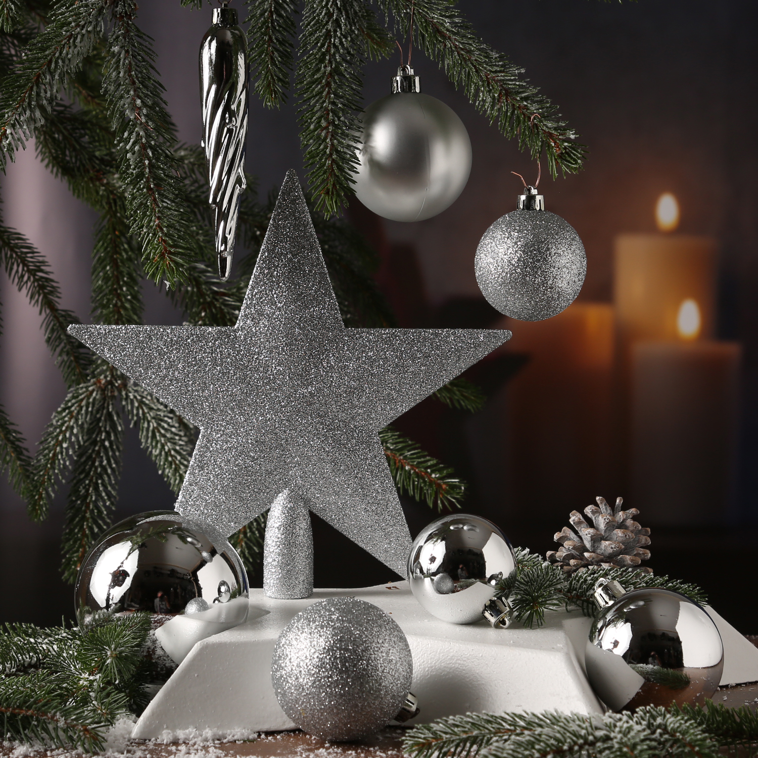 Christbaumkugel - Weihnachtsbaumkugel - bruchfest - glänzend, matt und glitzernd - silber - 33er Set Christbaumkugel - Weihnachtsbaumkugel - bruchfest - glänzend, matt und glitzernd - silber - 33er Set