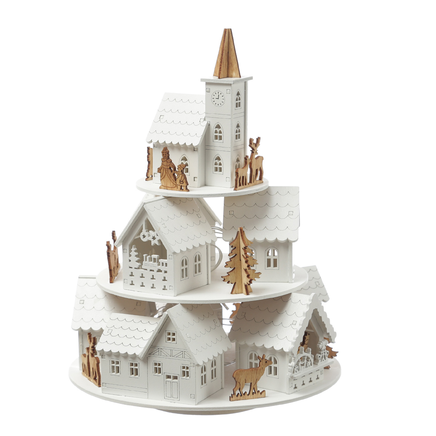 LED Weihnachtsdorf mit Musik - beleuchtete Winterlandschaft - Spieluhr - H: 29cm - Timer - weiß