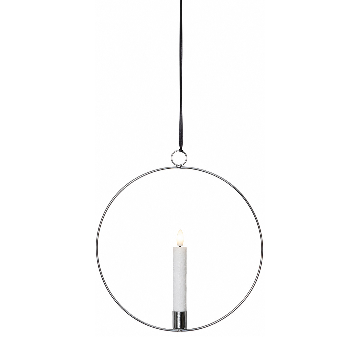 Dekoring mit LED Kerze - Fensterdeko zum Hängen - D: 28,5cm - Timer - Batterie - silber