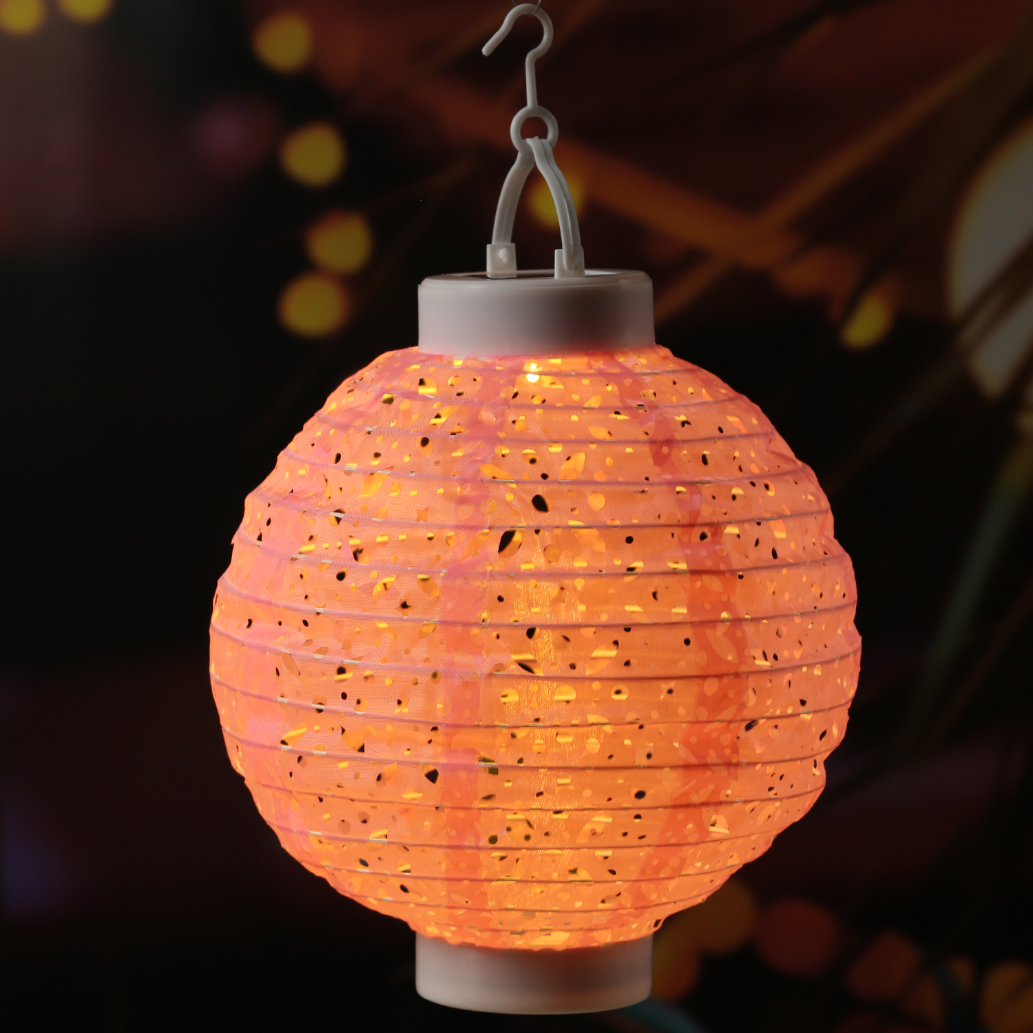 LED Solar Lampion - mit Muster - warmweiße LED - H: 23cm - D: 20cm - Lichtsensor - rosa