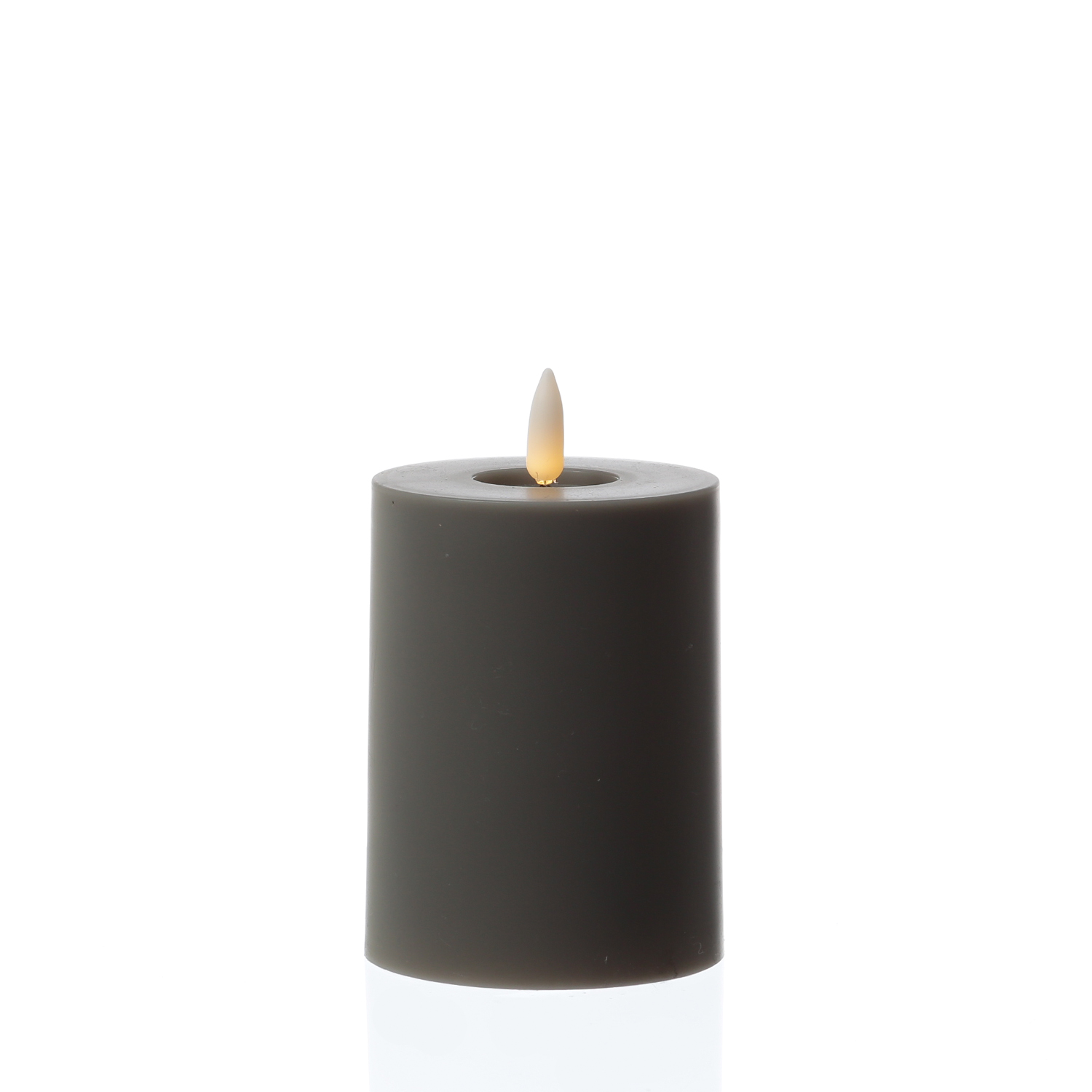 LED Stumpenkerze - Kunststoff - 3D Flamme - H: 10cm - D: 7,5cm - Timer - für Innen/Außen - grau