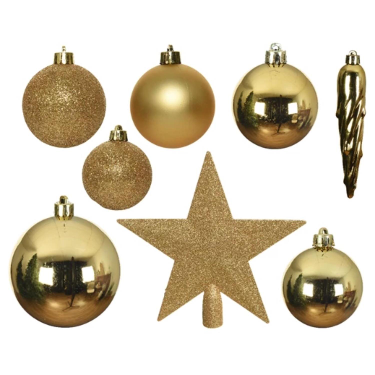 Christbaumkugel - Weihnachtsbaumkugel - bruchfest - glänzend, matt und glitzernd - gold - 33er Set