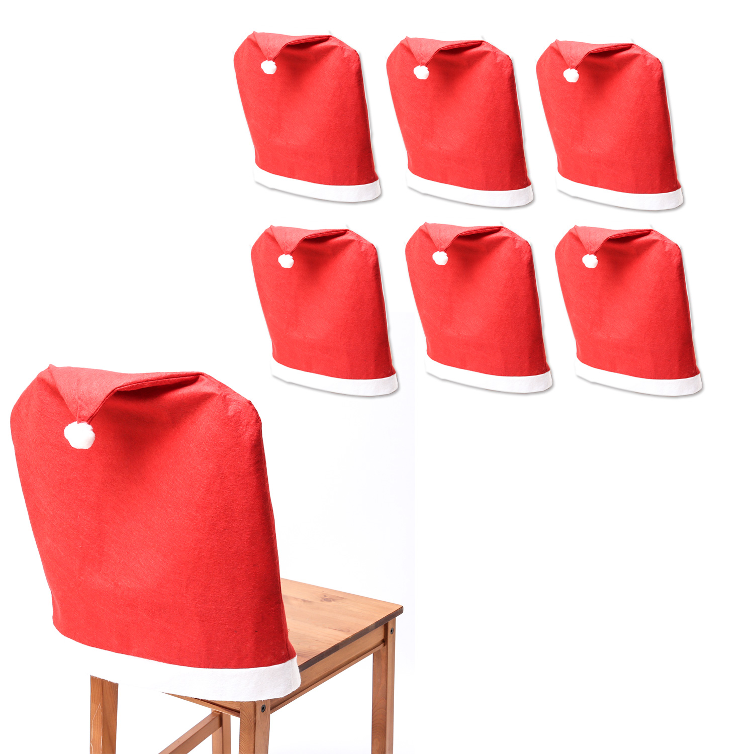 Stuhlhusse SANTA - Stuhlbezug als Weihnachtsmütze - Filz - L: 50cm - H: 60,8cm - rot - 6er Set
