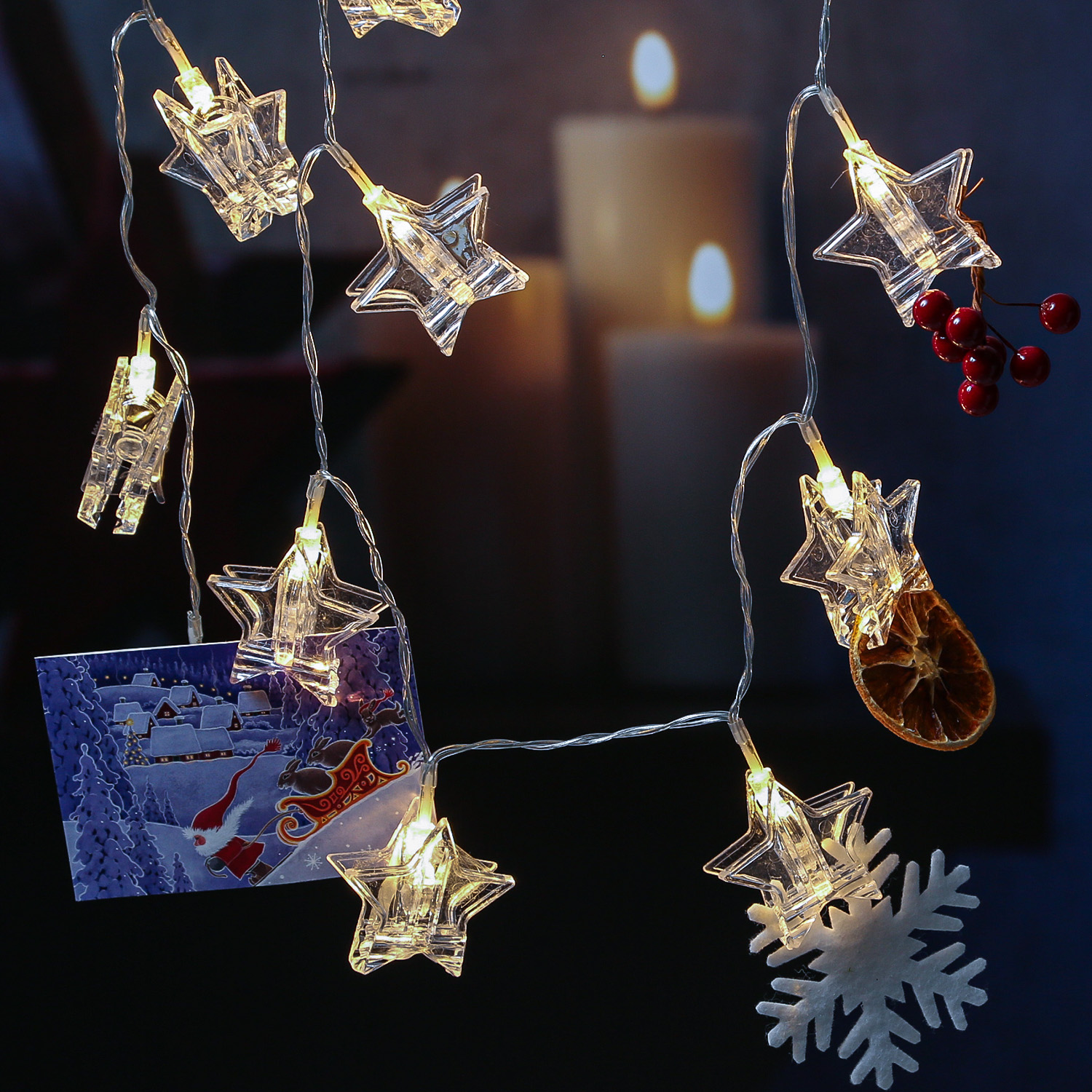 LED Clip Lichterkette - 16 Wäscheklammern - 30 warmweiße LED - 2,9m - Timer - Batterie