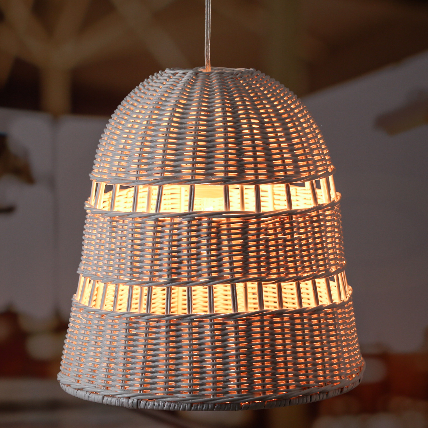 Lampenschirm - Rattanoptik - E27 Fassung - H: 33cm - D: 30cm - weiß