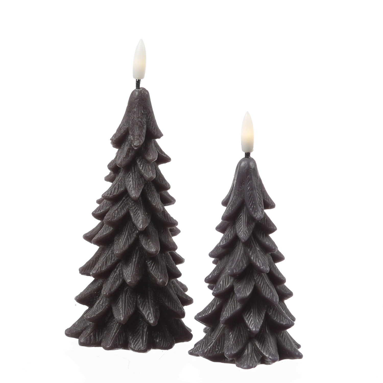 LED Kerze Tannenbaum - Echtwachs - 3D Flamme - H: 19cm - Timer - grau