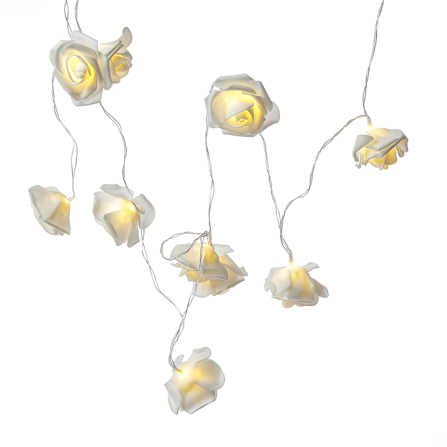 LED Lichterkette Rosen - 10 leuchtende Rosen - Timer - Batteriebetrieb - L: 1,8m - für Innen - weiß LED Lichterkette Rosen - 10 leuchtende Rosen - Timer - Batteriebetrieb - L: 1,8m - für Innen - weiß