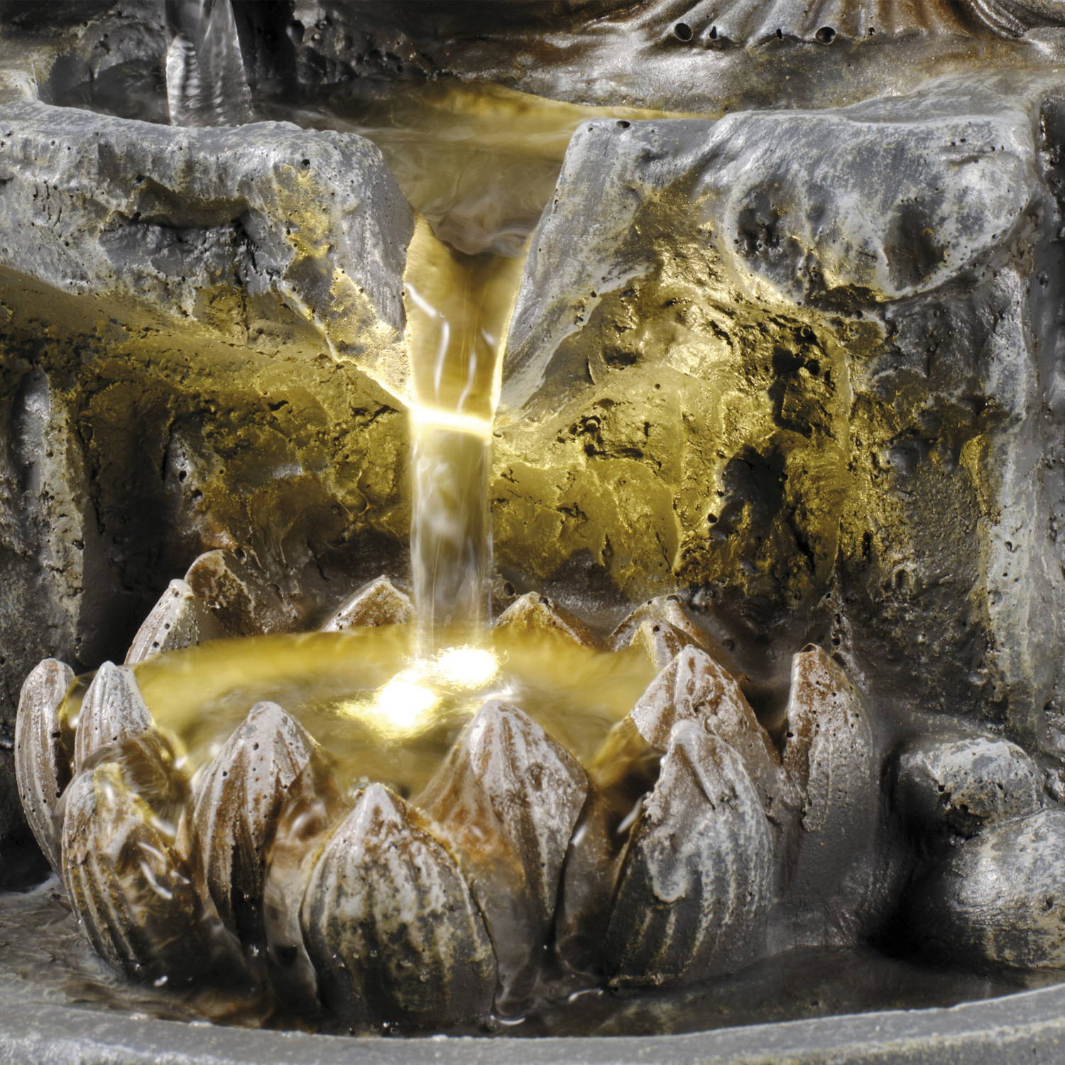 Brunnen LED Buddhafigur Kaskaden Zimmerbrunnen H 25cm Tischbrunnen