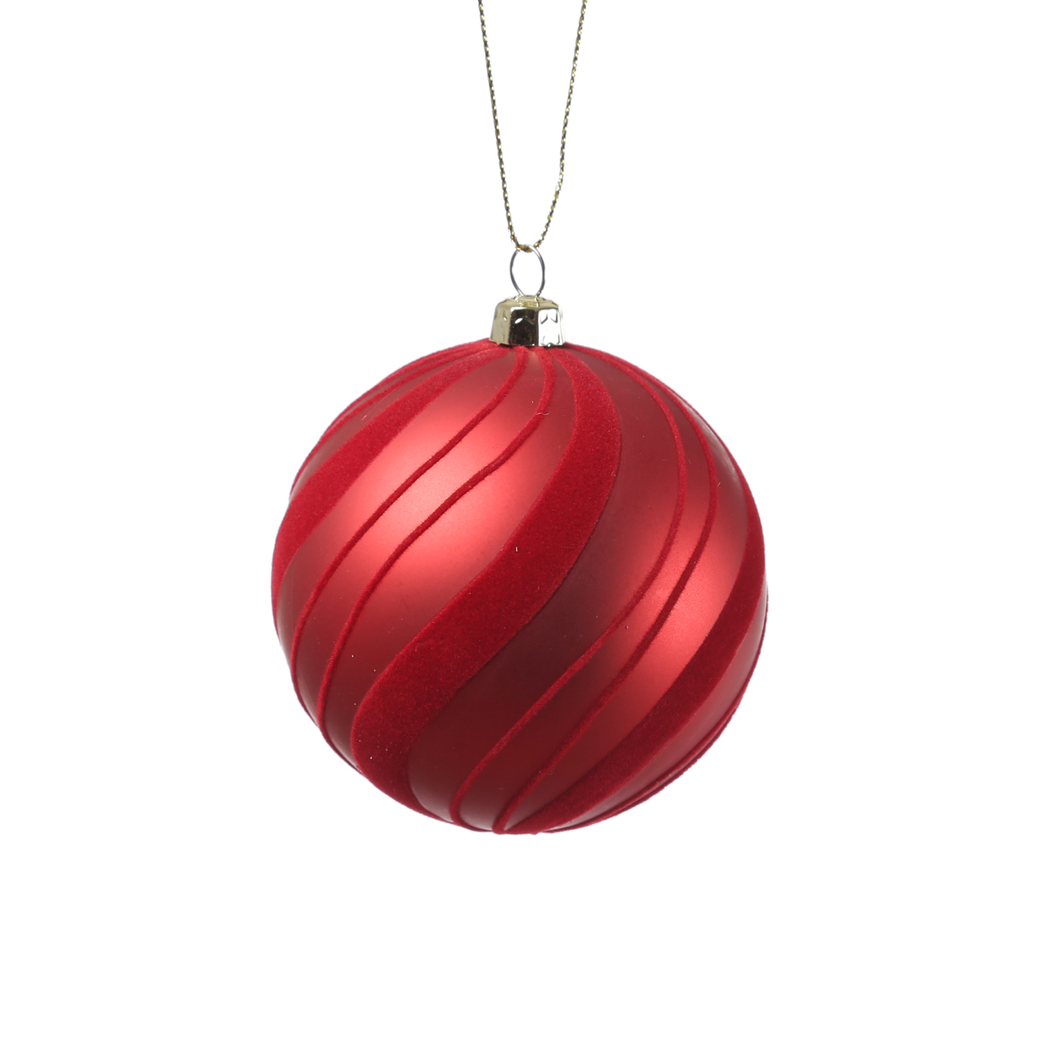 Christbaumkugeln mit Samtstreifen - Weihnachtsbaumkugeln - bruchfest - D: 8cm - rot - 12er Set