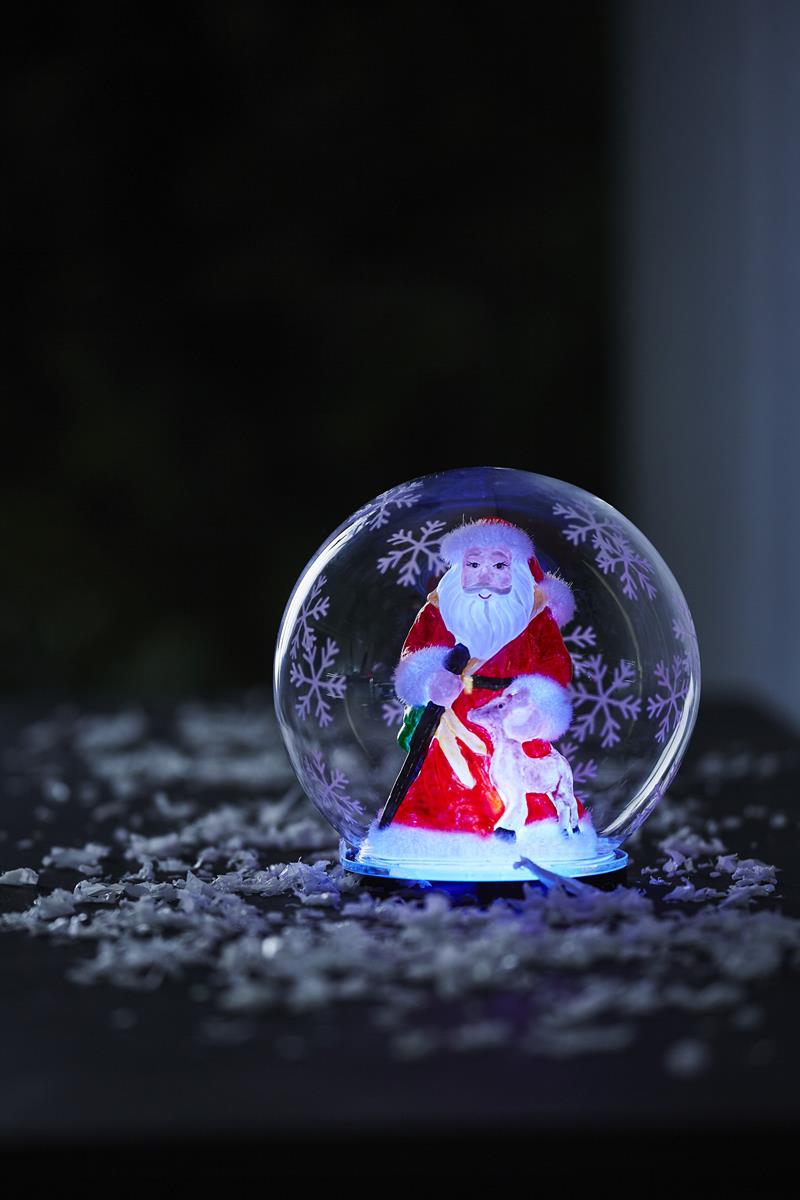 LED Deko Kugel "Bubble" Weihnachtsmann - RGB Farbwechsel - D: 12cm, H: 13,5cm - Batteriebetrieb