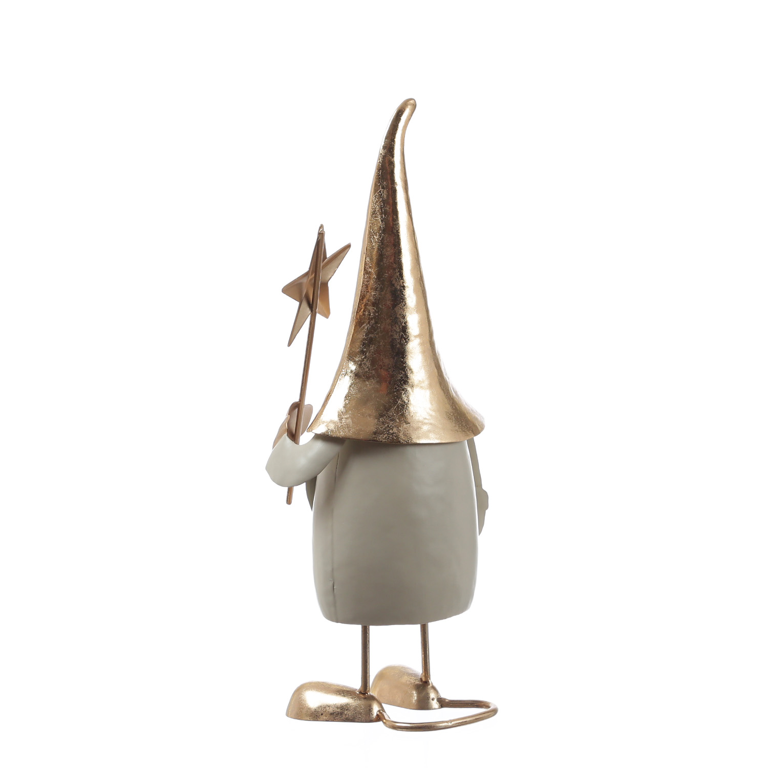 Weihnachtswichtel LARS mit Stern - Dekofigur aus Metall - H: 35cm - gold, grau