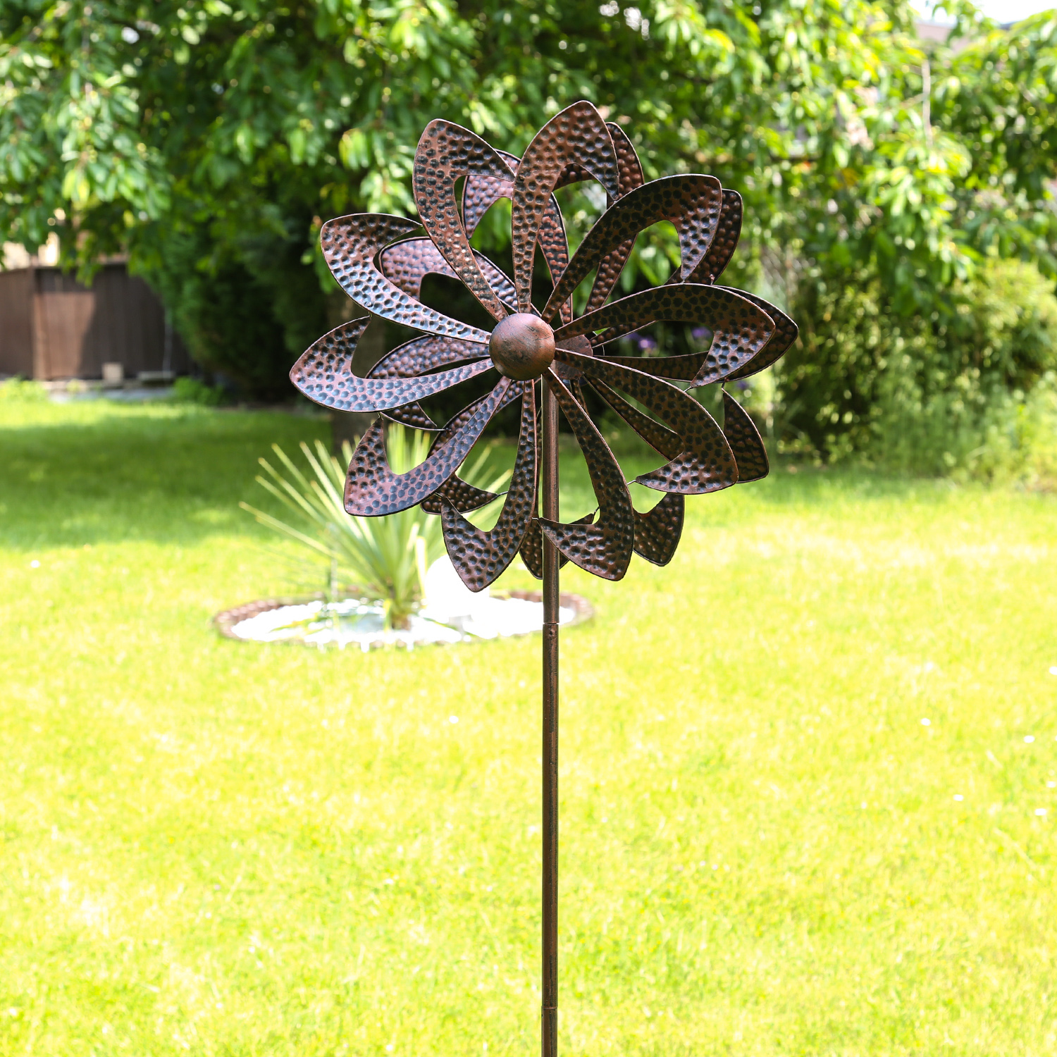 Doppel Windrad ANTIK - Gartendeko - Metall - Erdspieß - H: 140cm - kupferfarben