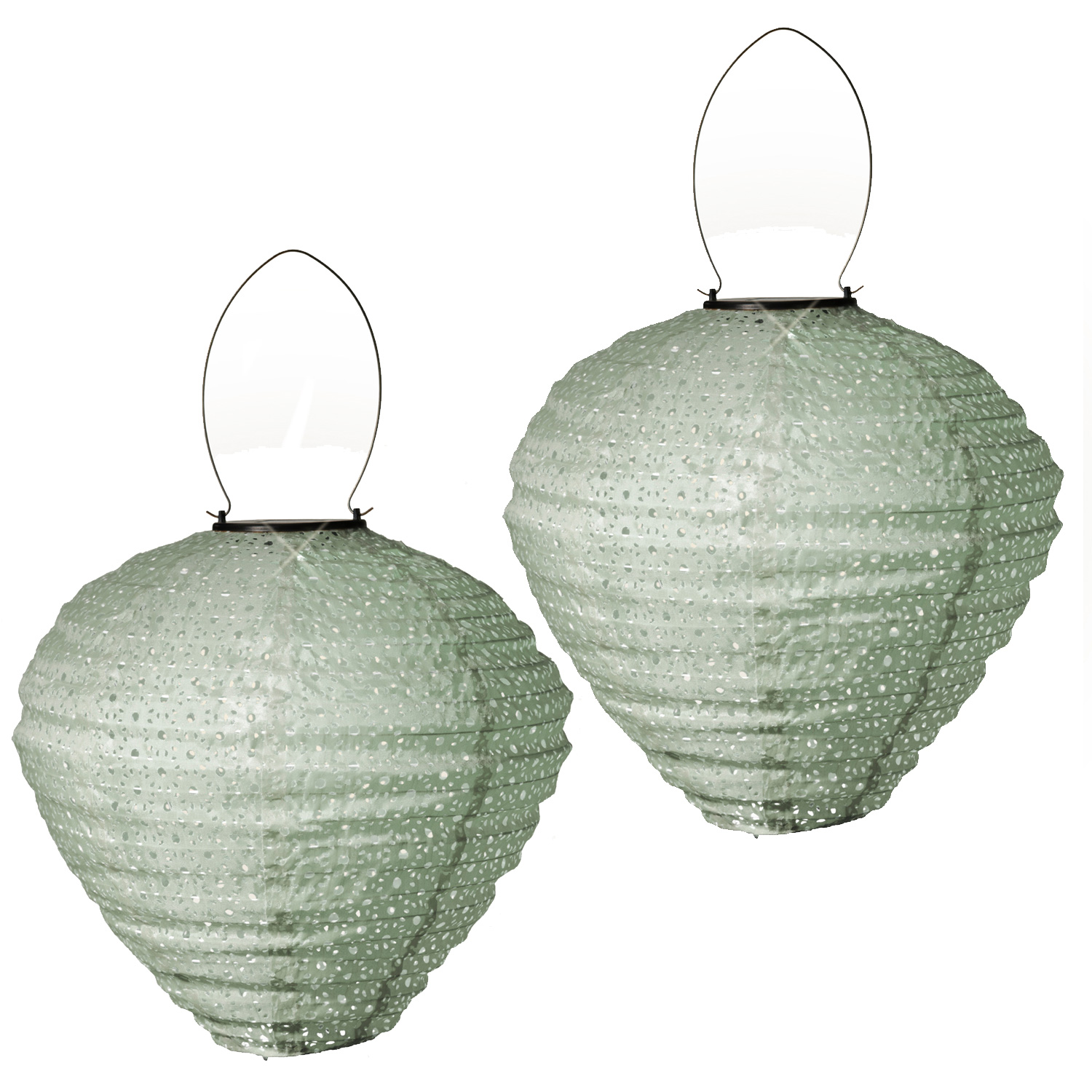 LED Solar Lampion Ballon - mit Blumenmuster - H: 30cm - D: 30cm - Lichtsensor - grün - 2er Set