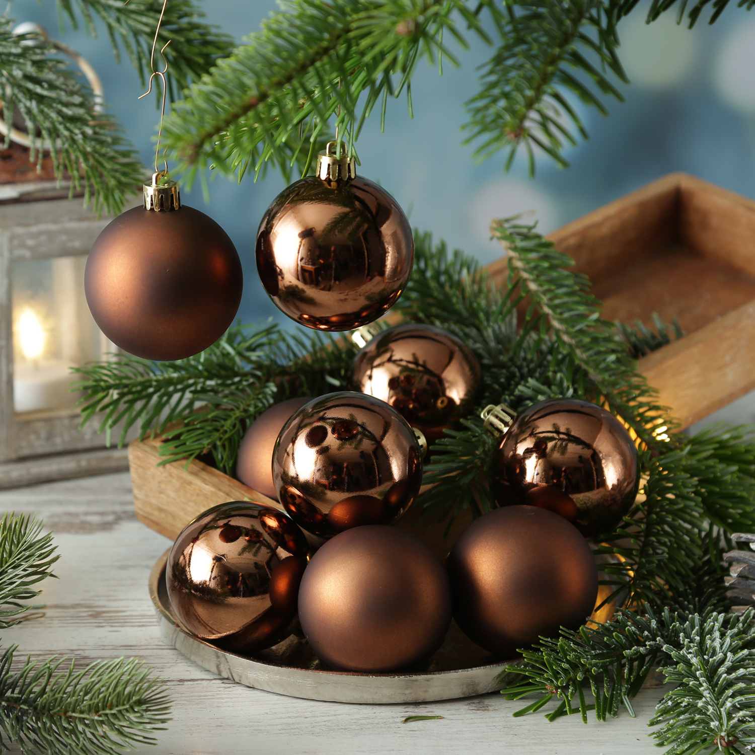 Christbaumkugeln - Weihnachtsbaumkugeln - bruchfest - D: 6cm - glänzend/matt - braun - 12er Set