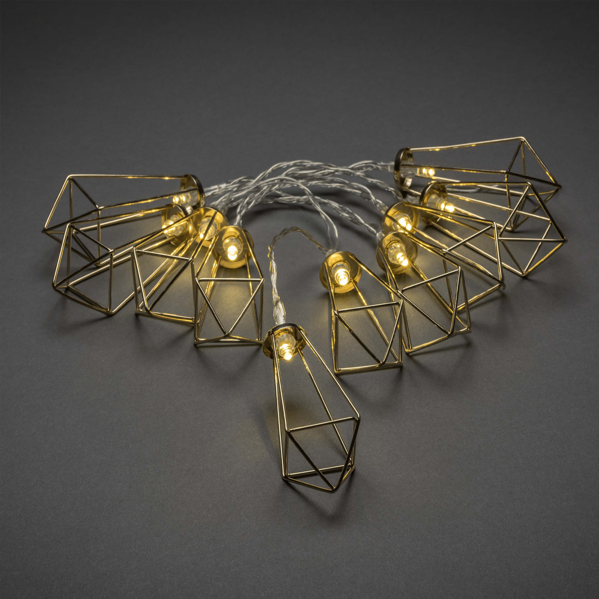 LED Lichterkette RUBIN - 10 warmweiße LED - Batterie - Timer - L: 0,90m - gold
