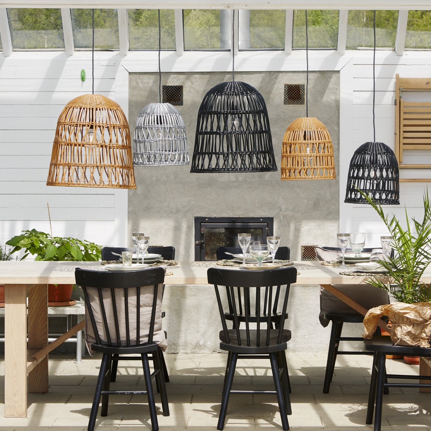 Lampenschirm Rattan wetterfest für E27 Fassungen grau H: 33cm Garten Terasse