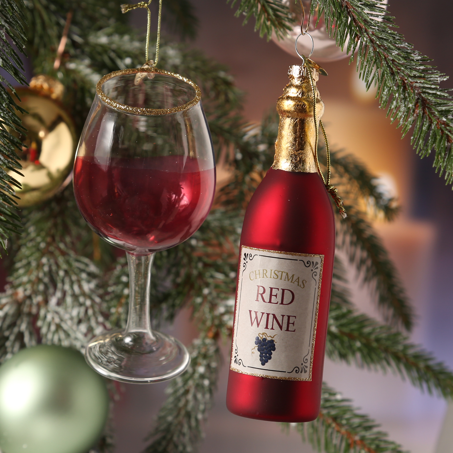 Weihnachtsbaumschmuck ROTWEIN - Glas - inkl. Aufhänger - rot, gold - 2er Set