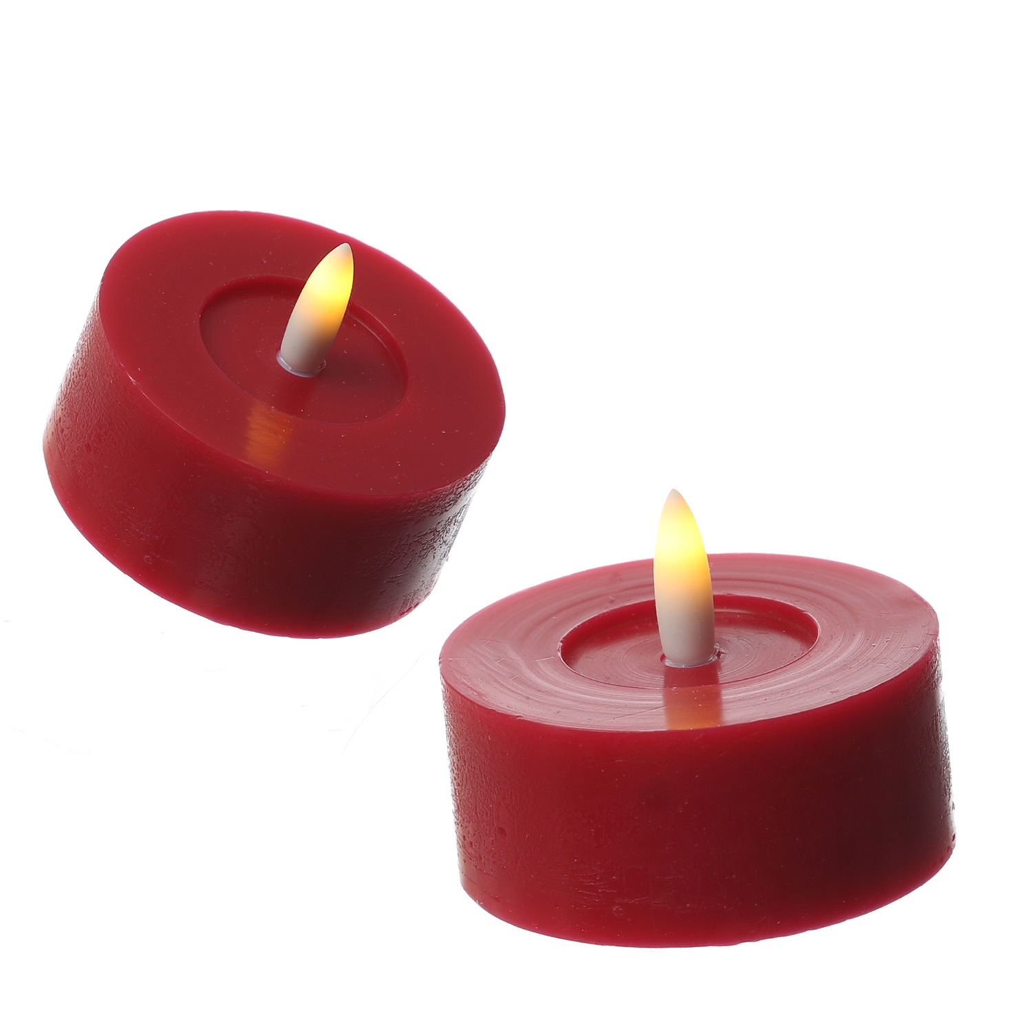 LED Maxi Teelichter LINA - Rustik-Optik - Echtwachs - Timer - D: 7cm - H: 6cm - rot - 2 Stück