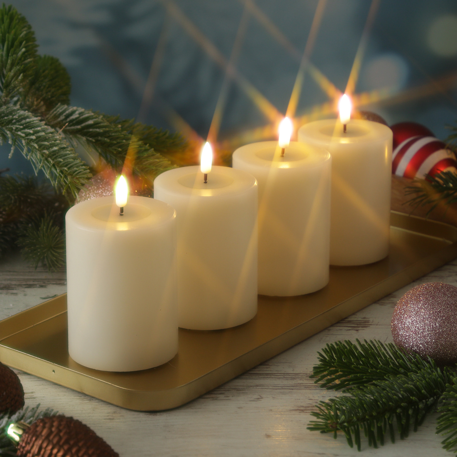 LED Kerzenset MIA - Echtwachs - H: 10cm/D: 7,5cm - mit Batterien/Fernbedienung - creme - 4er Set