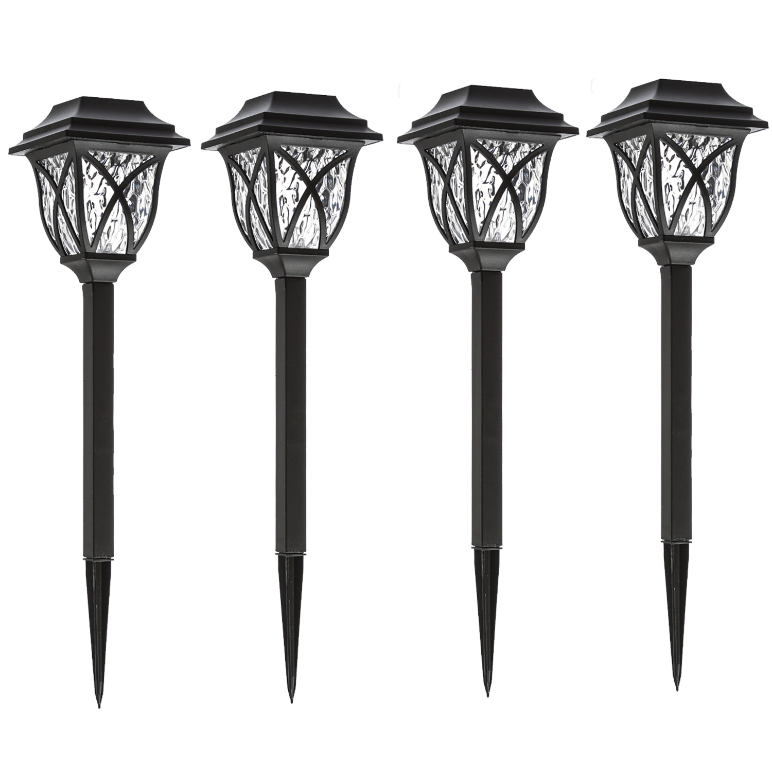 LED Solar Wegleuchten - Gartenleuchten mit Erdspieß - H: 33cm - Lichtsensor - 4er Set