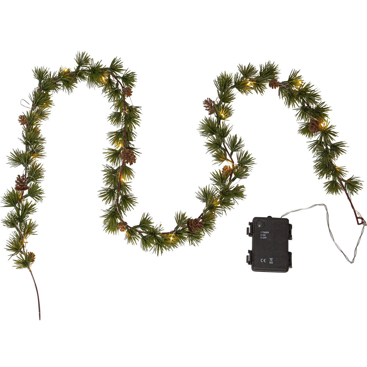 LED Tannengirlande LARIX - Weihnachtsgirlande - 20 warmweiße LED - L: 1,4m - Timer - Batterie - grün
