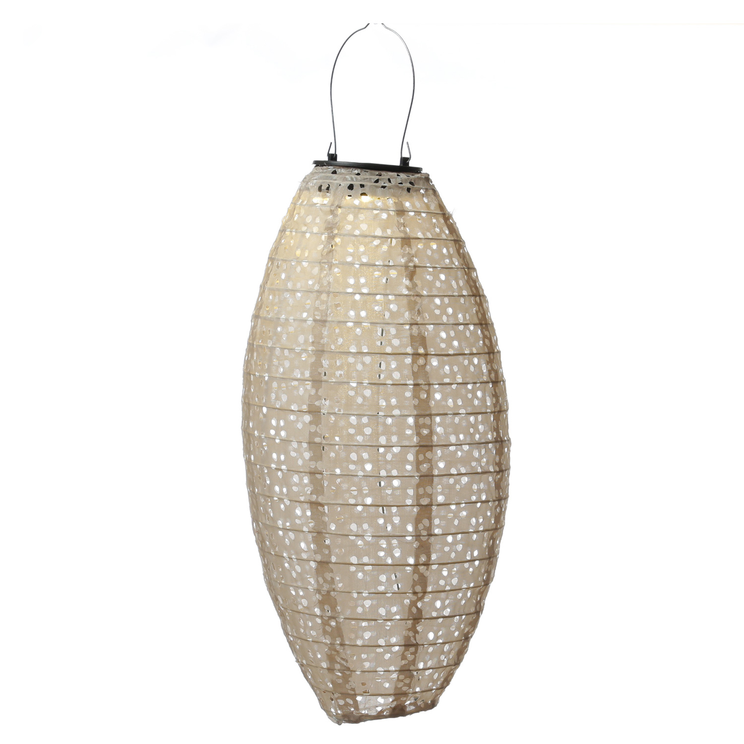 LED Solar Lampions - mit Blumenmuster - warmweiß - H: 25cm/40cm - Lichtsensor - beige - 2 Stück