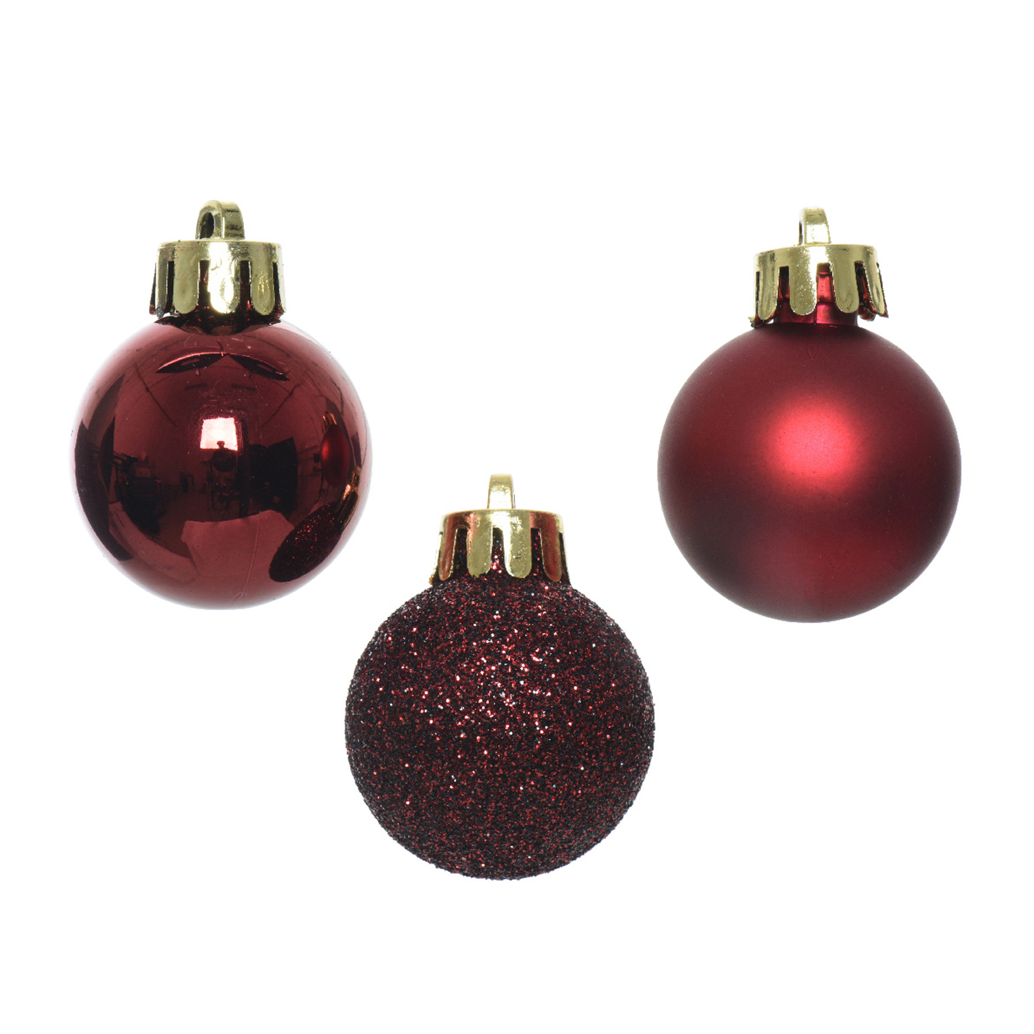 Christbaumkugel - Weihnachtskugel - bruchfest - D:3cm - glänzend matt glitzernd - weinrot - 14er Set