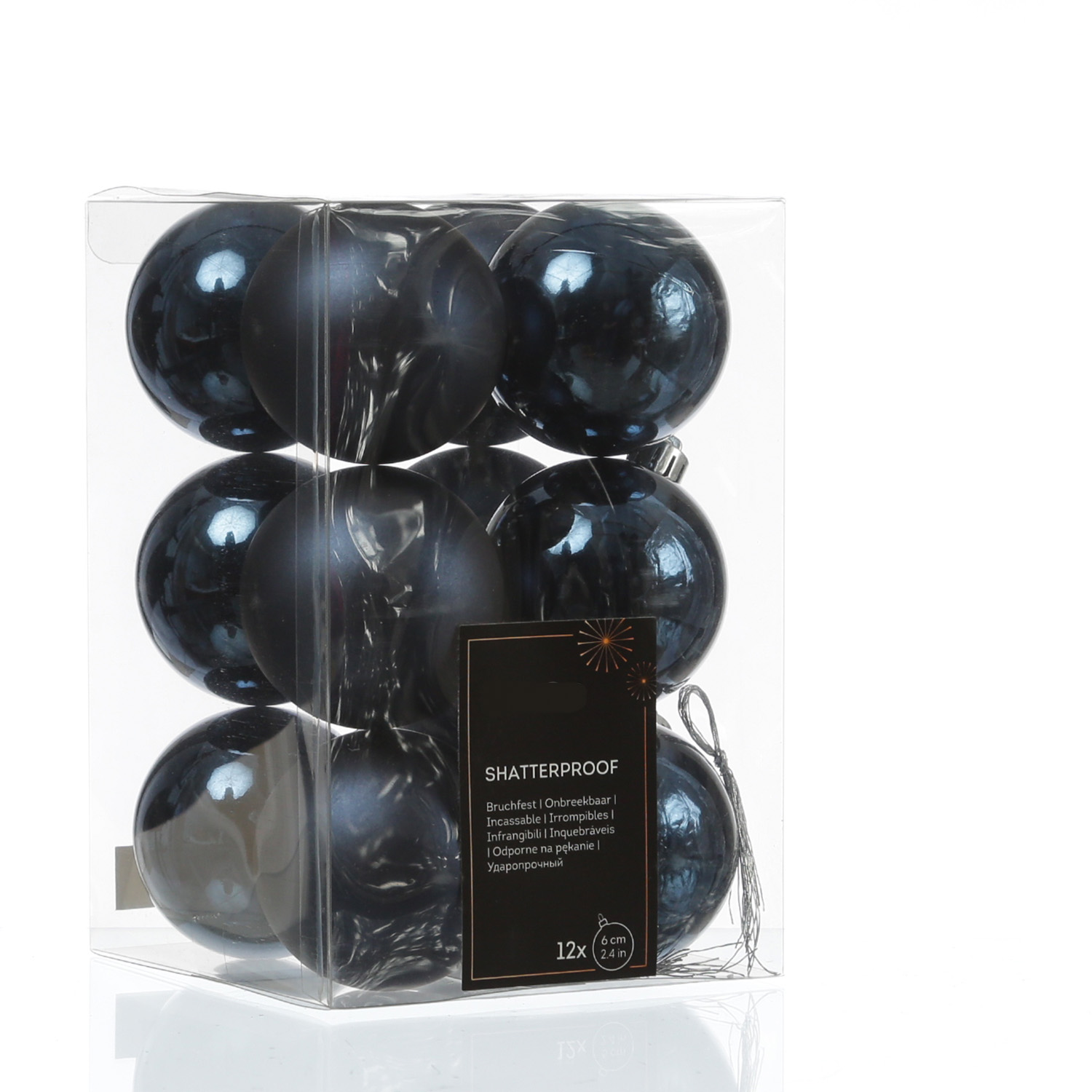 Christbaumkugeln - Weihnachtbaumskugeln - bruchfest - D:6cm - glänzend/matt  - dunkelblau - 12er Set