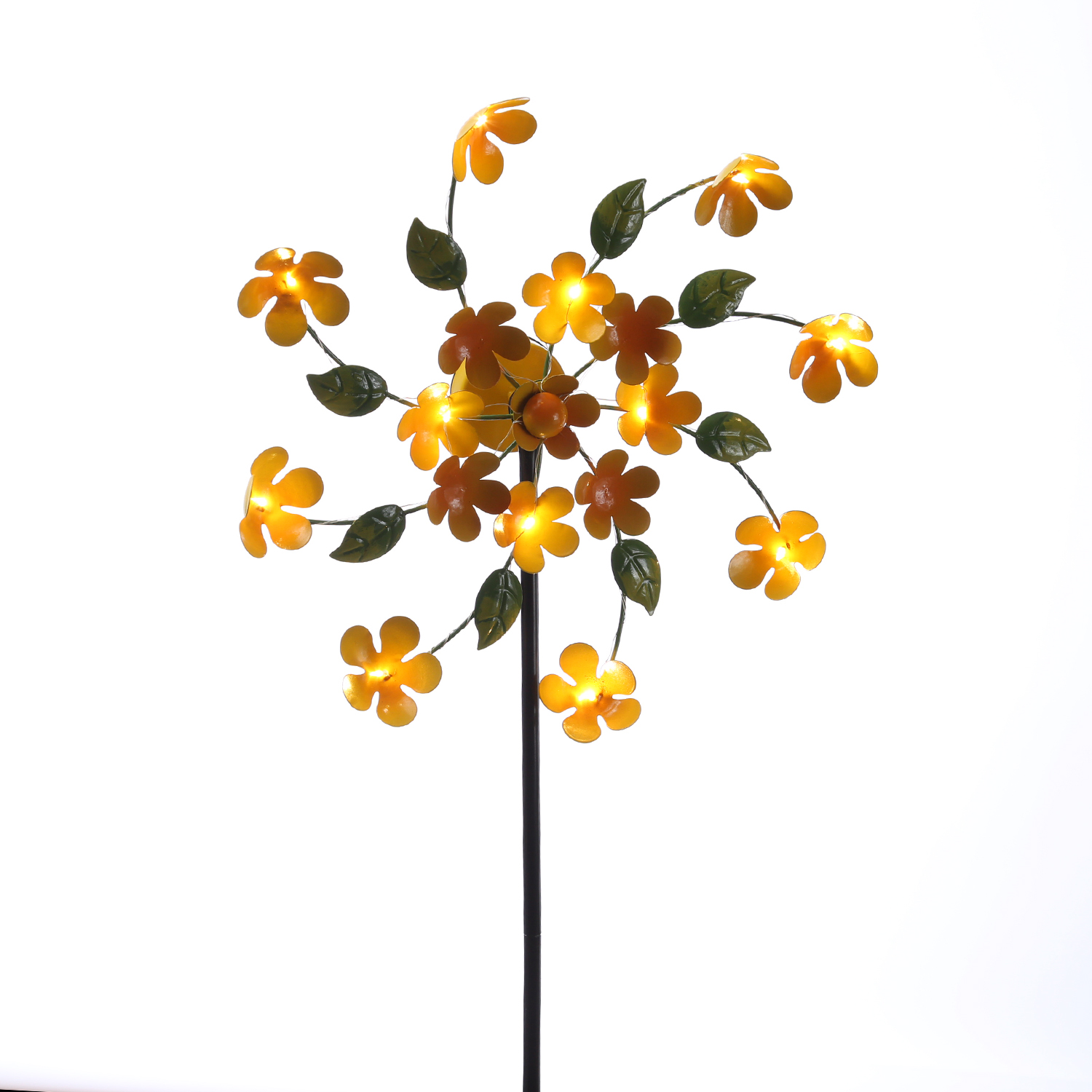 LED Solar Windrad BLUME - Gartenstecker - 12 warmweiße  LED - H: 100cm - Lichtsensor - orange