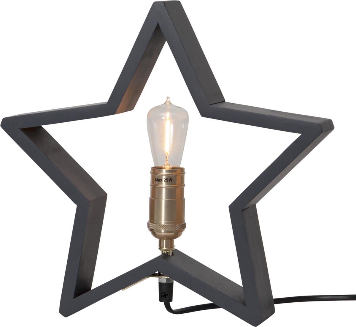 Holzstern "Lysekil" - stehend - 5-zackig -  D: 30cm - E14 Fassung - 180cm Zuleitung - anthrazit