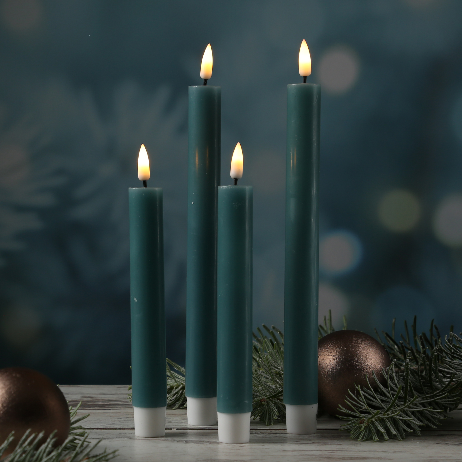 LED Stabkerzen MIA - Echtwachs - realistische 3D Flamme - H: 24cm - jadegrün - 2 Stk