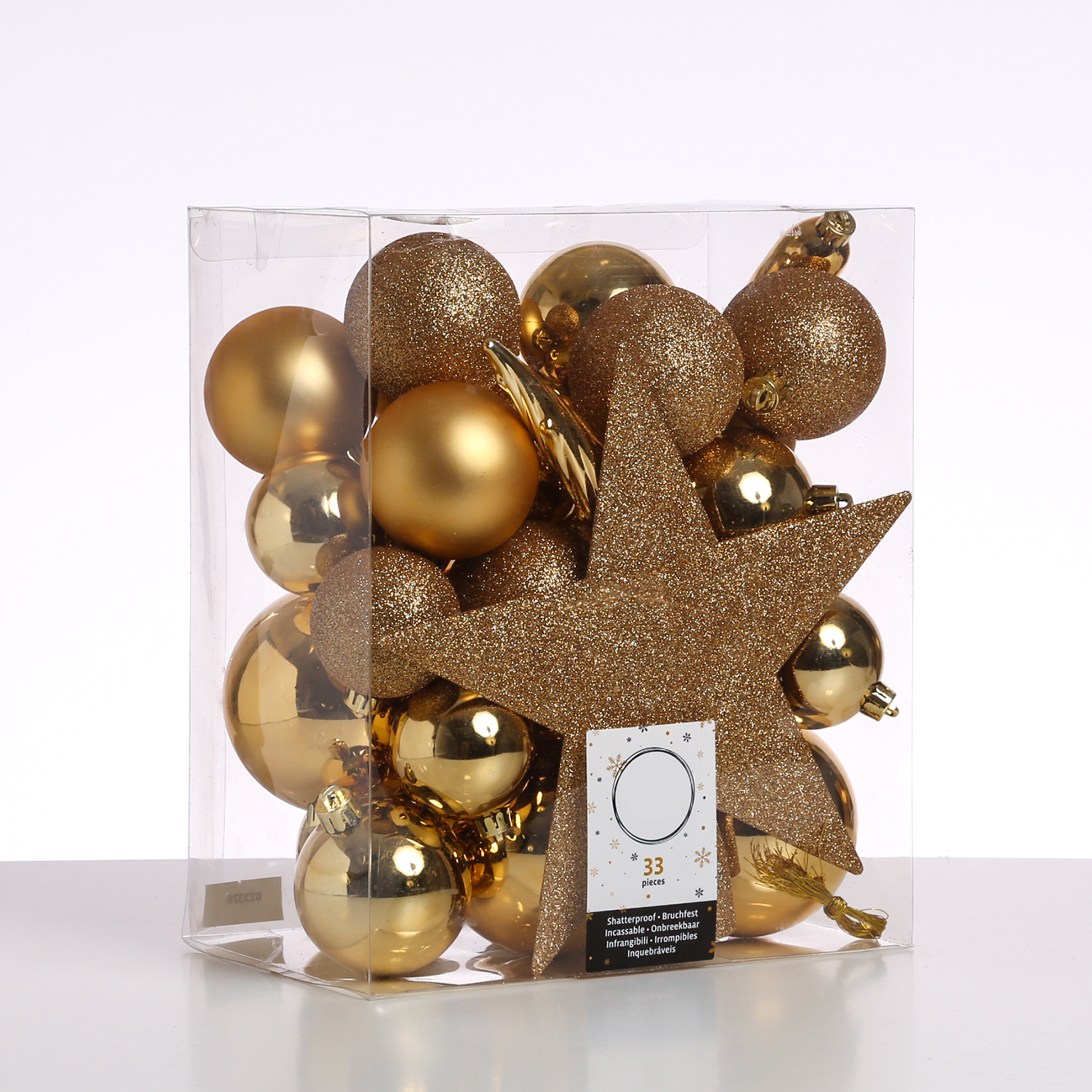 Christbaumkugel - Weihnachtsbaumkugel - bruchfest - glänzend, matt und glitzernd - gold - 33er Set