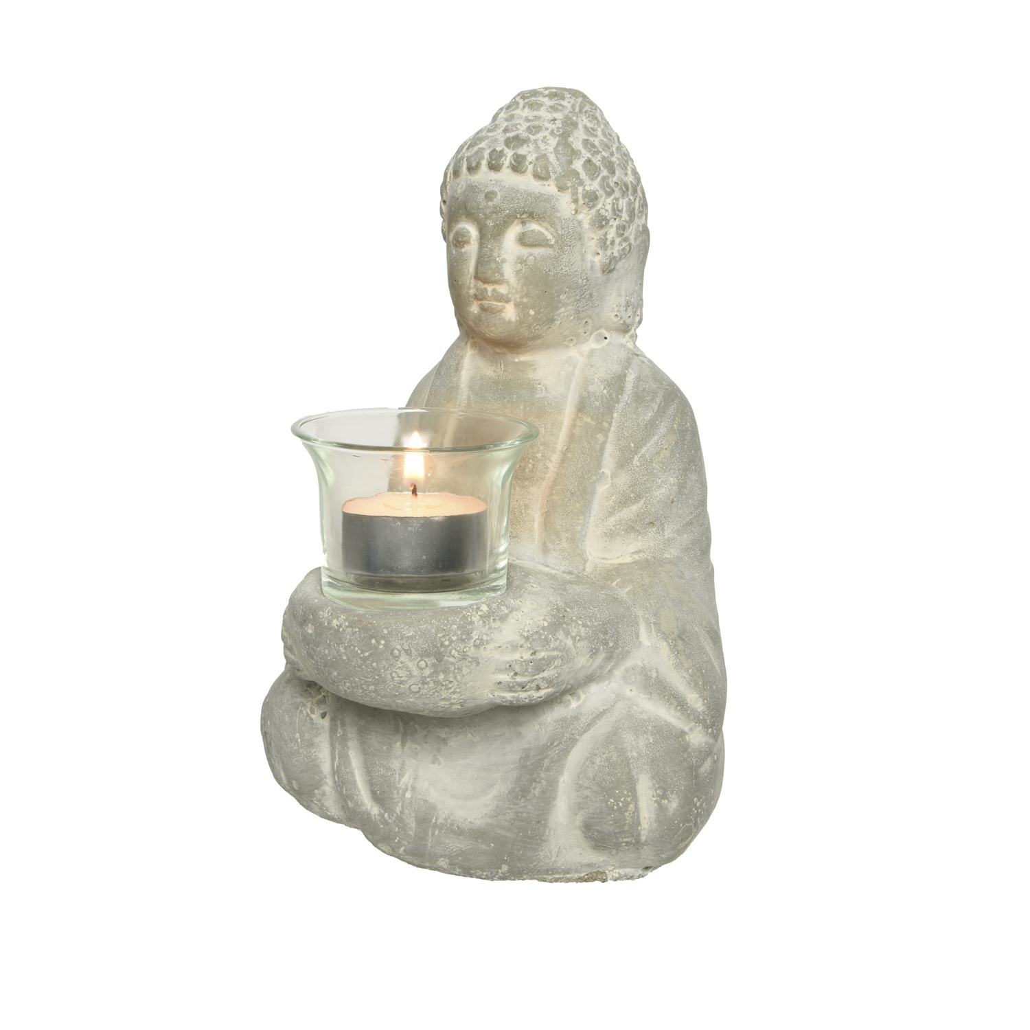 Teelichthalter Buddha - Steinoptik - H: 20cm - grau