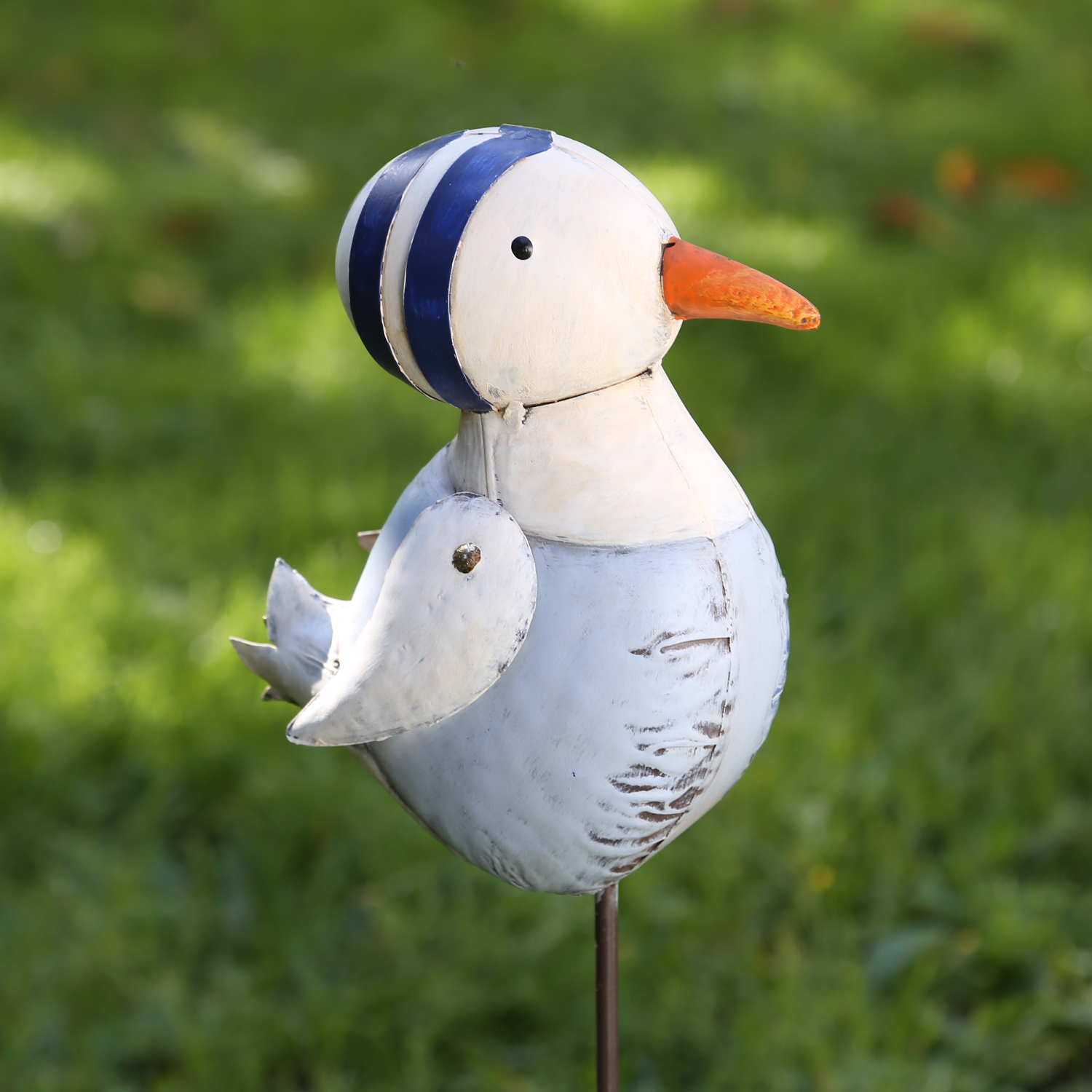 Gartenstecker Ente Molly - Beetstecker - Gartendeko - H: 75cm - für Außen - weiß/blau