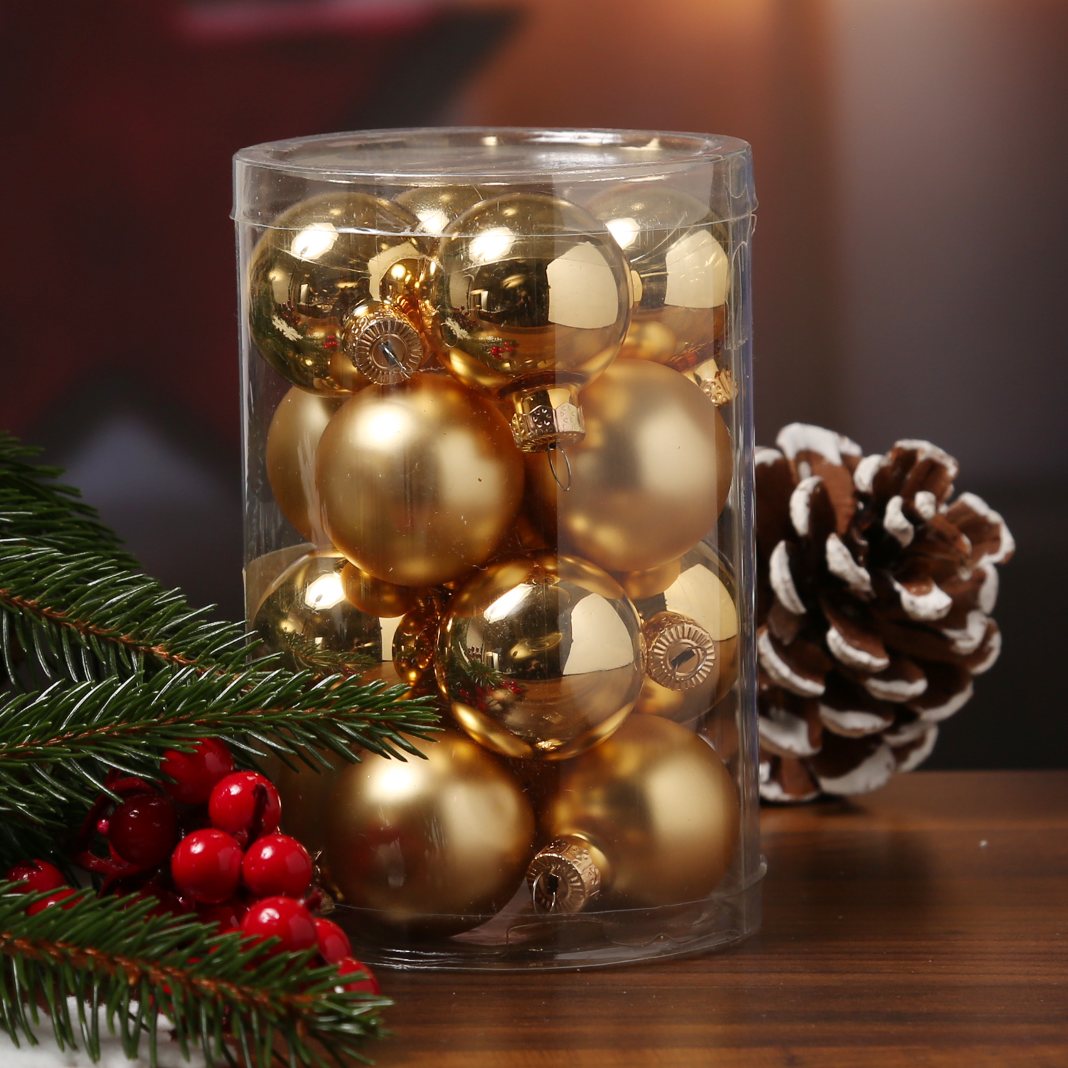 Christbaumkugel - Glas - D: 3,5cm - glänzend und matt - gold - 16er Set