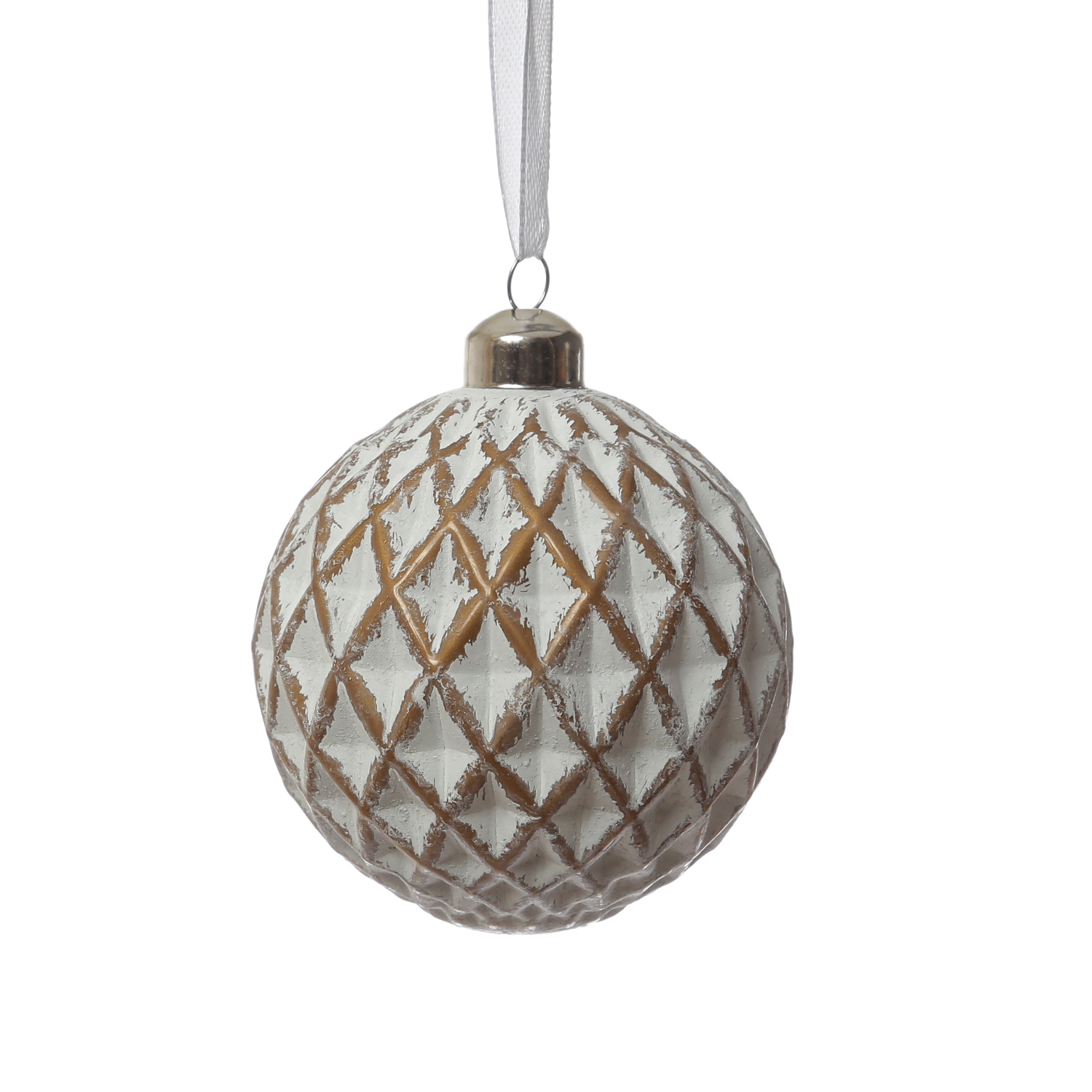Christbaumkugel - Weihnachtsbaumkugel - Glas - D: 8cm - matt - weiß, gold - 12er Set