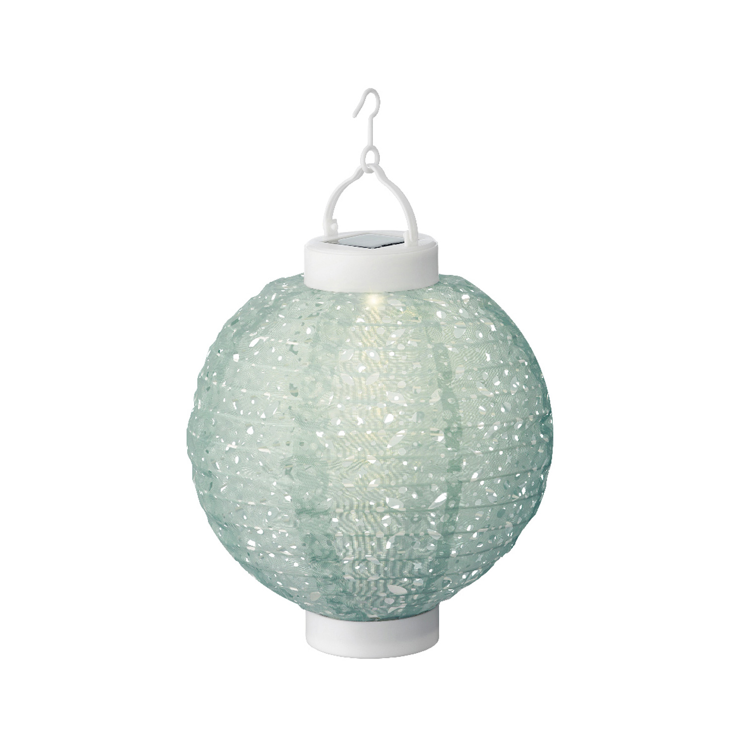LED Solar Lampion - mit Muster - warmweiße LED - H: 23cm - D: 20cm - Lichtsensor - grün