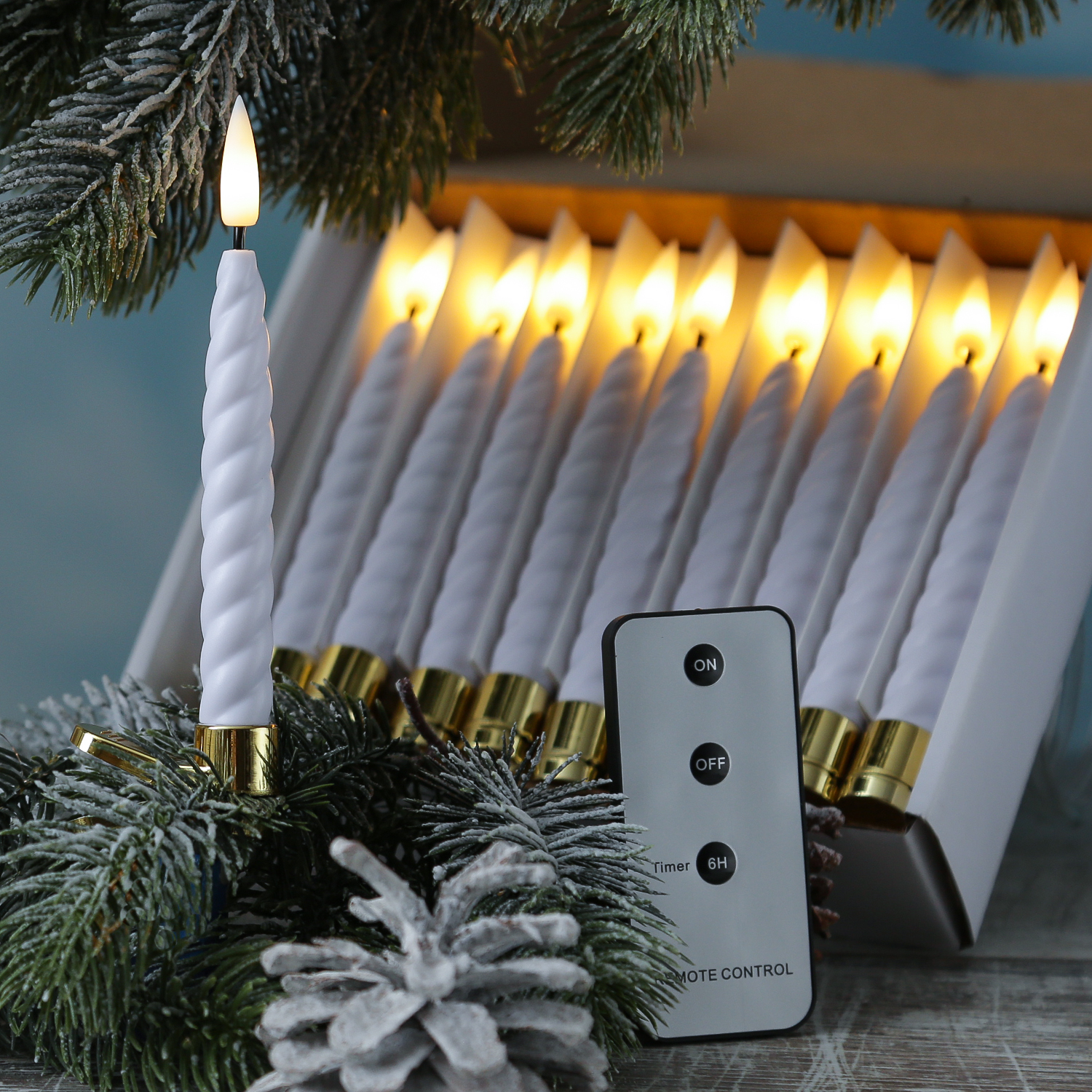 LED Baumkerzen mit Clip - 10 warmweiße LED - kabellos - Fernbedienung - Timer - für Außen