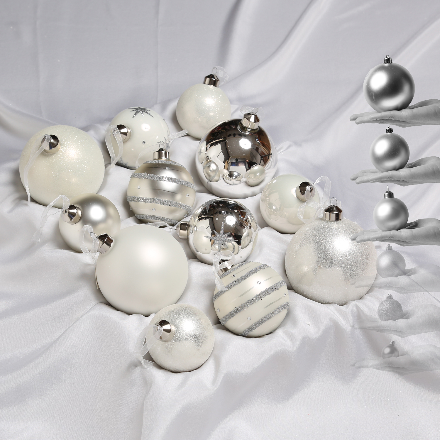 Christbaumkugel - Weihnachtskugel - Glas - 3 Größen - glänzend matt glitzernd - silber weiß - 12St.