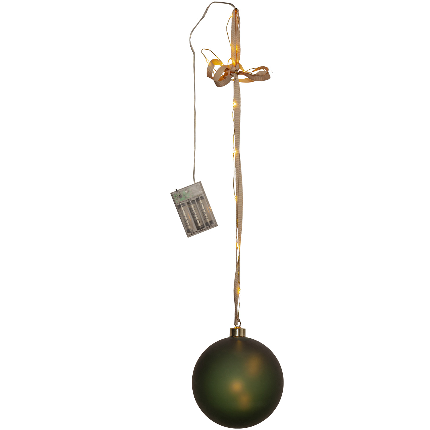 LED Christbaumkugel - Weihnachtskugel - Glas - 18 warmweiße LED - D: 15cm - Timer - Batterie - grün