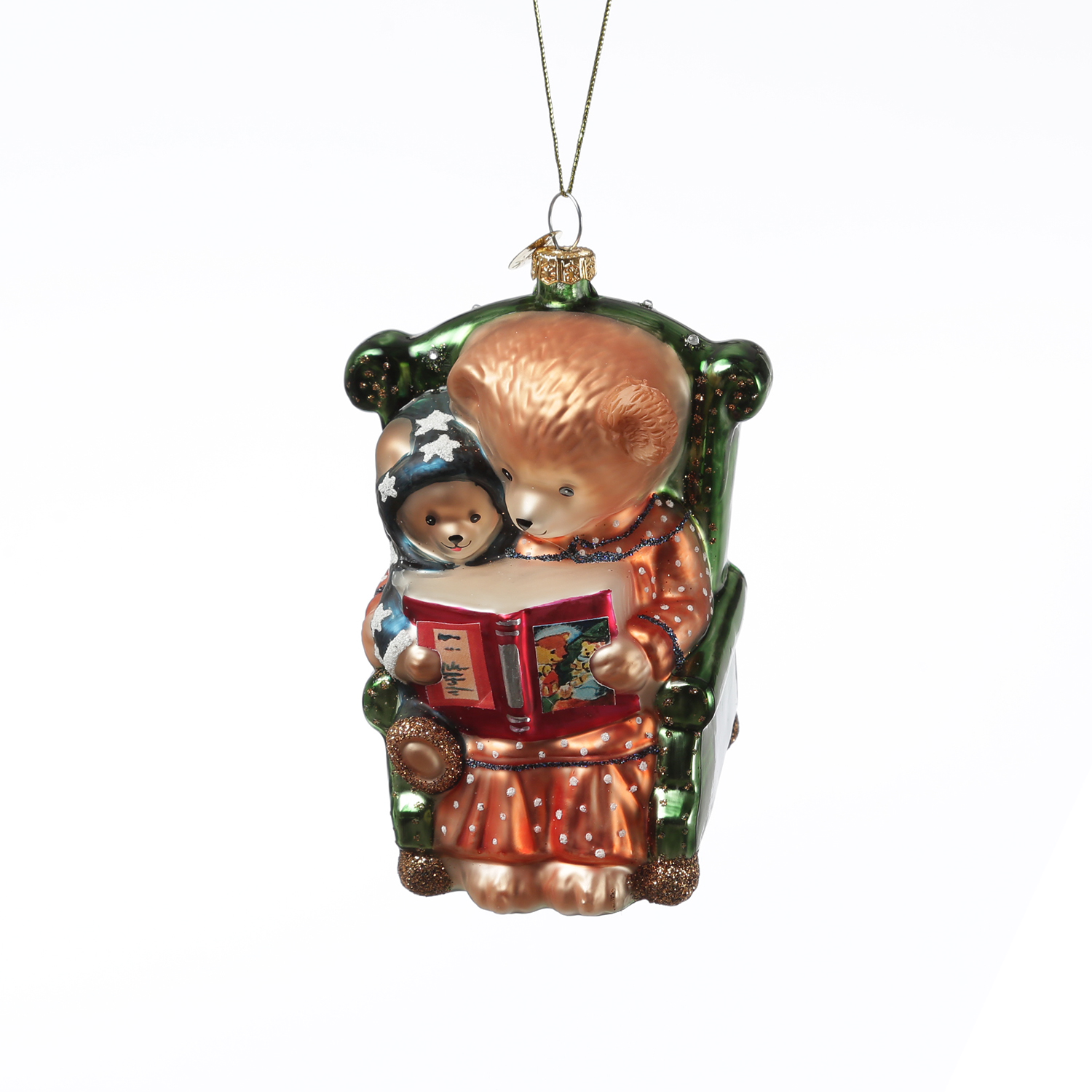Weihnachtsbaumschmuck Teddybär im Lesesessel - Christbaumschmuck - Glas - H: 10cm