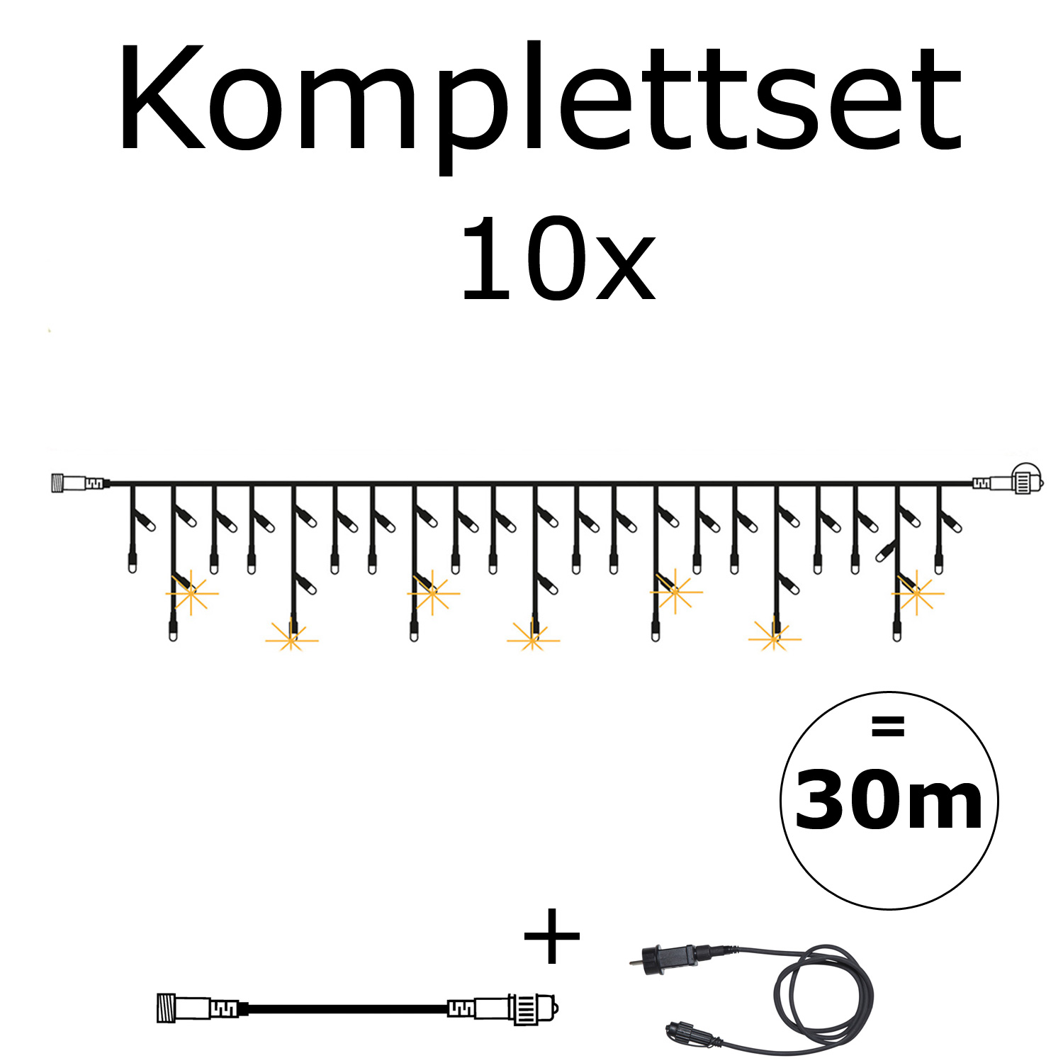 SYSTEM 24 KOMPLETT SET 30m - LED Lichtervorhang Eisregen Glitzereffekt - Icicle für Dachrinne