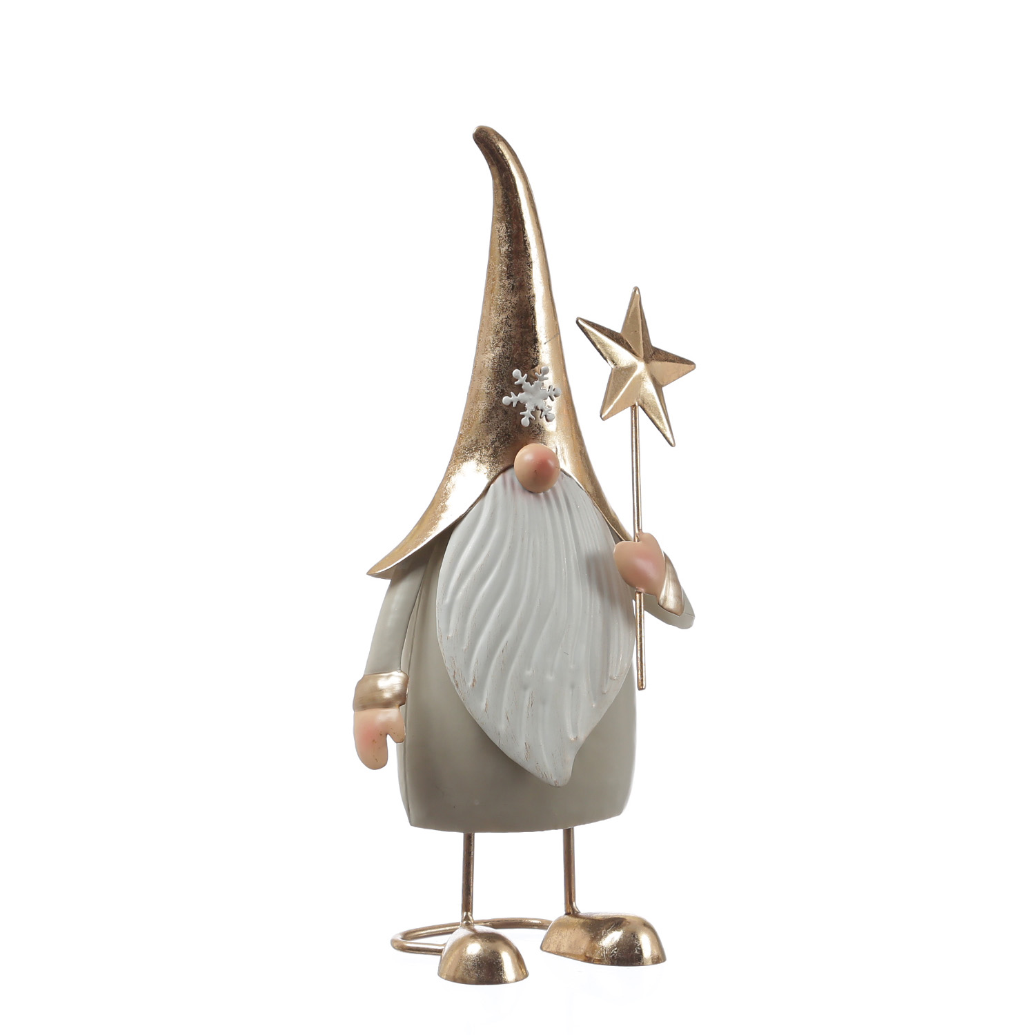 Weihnachtswichtel LARS mit Stern - Dekofigur aus Metall - H: 35cm - gold, grau