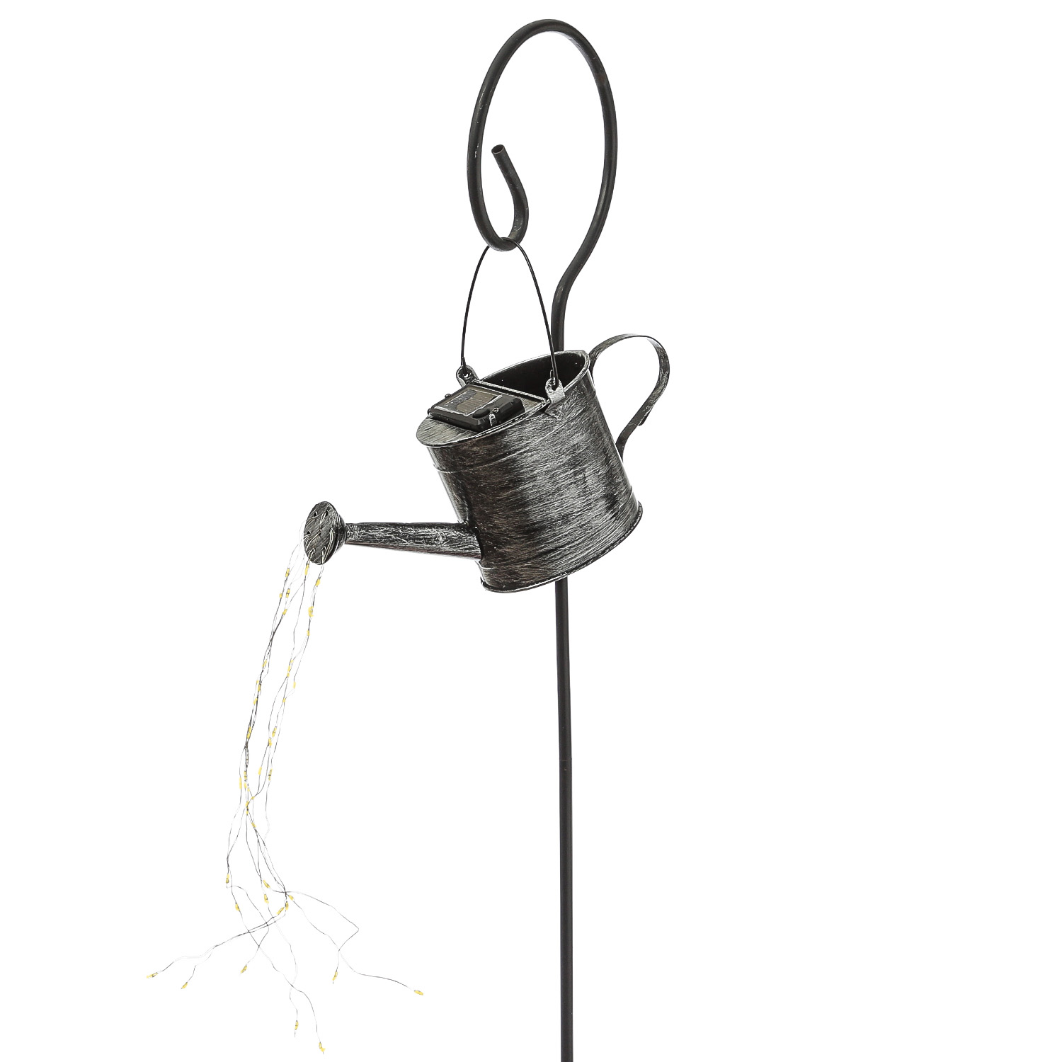 LED Solar Gießkanne mit Erdpieß - 28 warmweiße LED - mit Wasserfalleffekt - H: 90cm - Lichtsensor