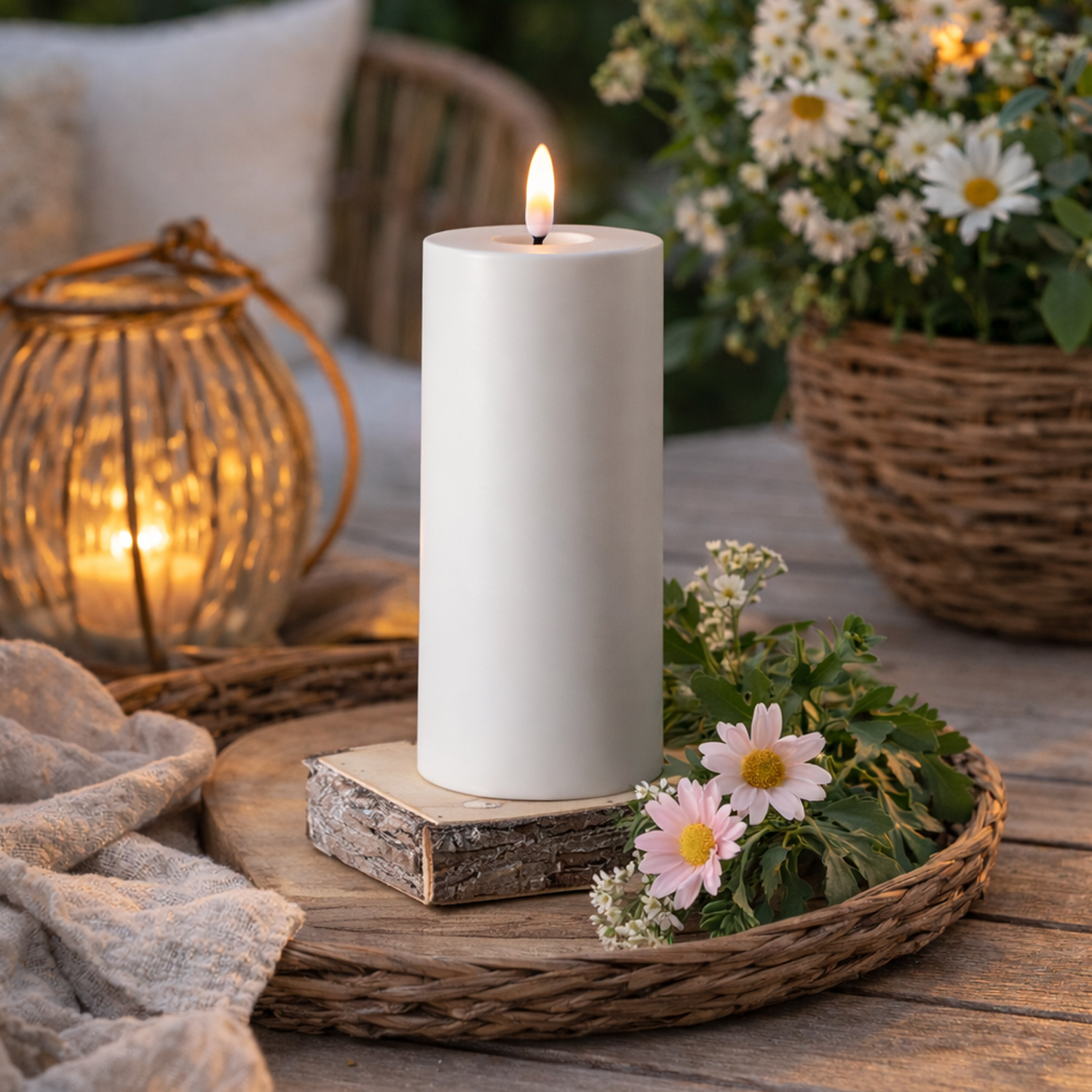 LED Kerze THEA - Kunststoff - Timer - H: 15cm - D: 8,4cm - bis zu 2500 Std. - für Außen