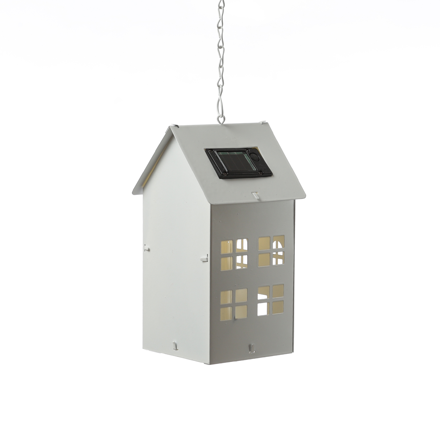 LED Solar Haus - Lichthaus - DIY  Laterne - warmweiße LED - Dämmerungssensor - H: 19cm - weiß