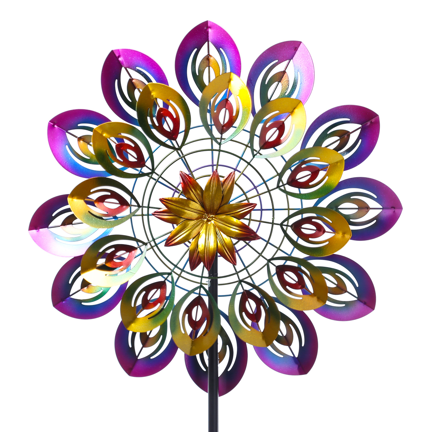 Doppel Windrad - Gartendeko - Metall - Erdspieß - H: 1,83m - bunt