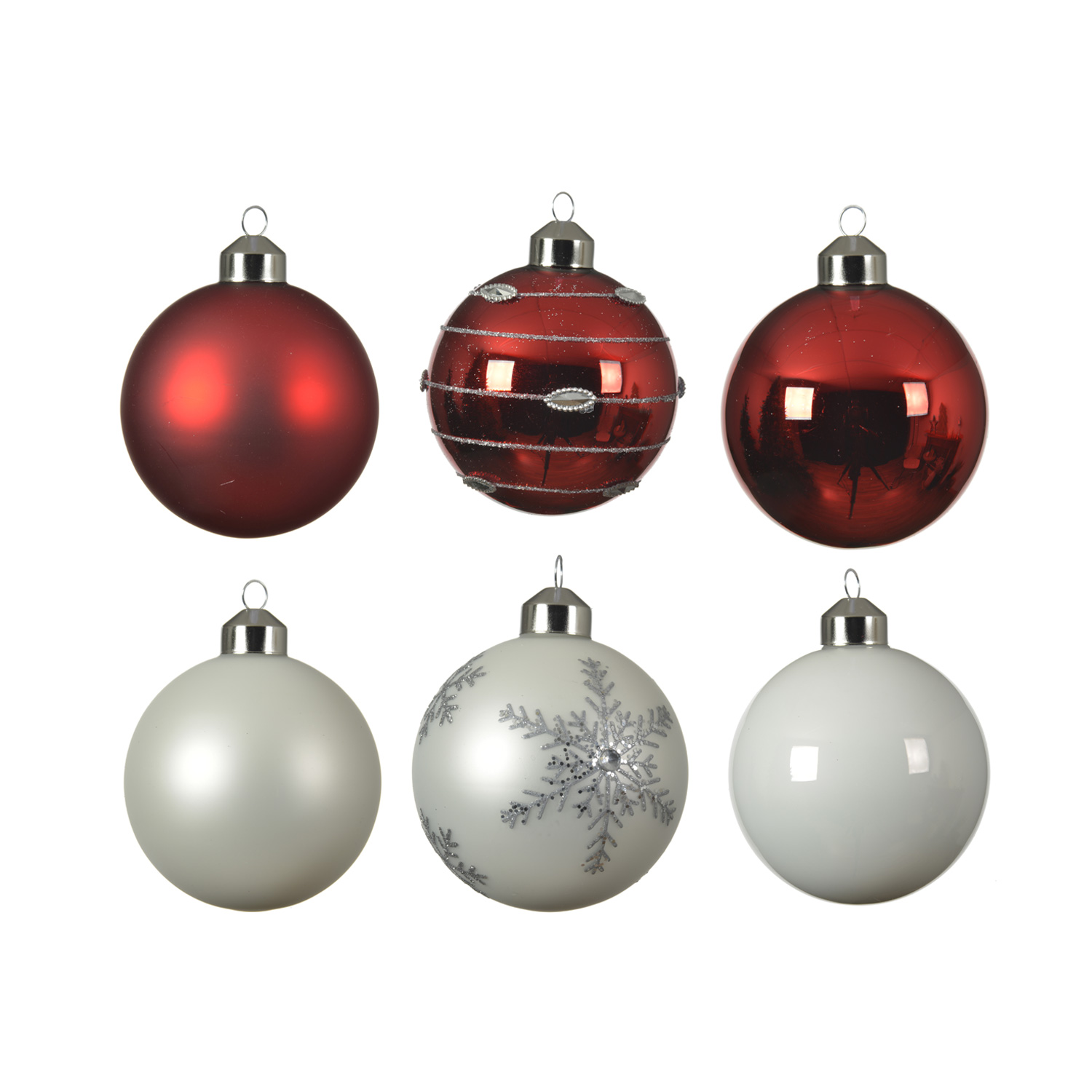 Christbaumkugel - Weihnachtsbaumkugel - Glas - D: 8cm - glänzend und matt - rot, weiß - 6er Set
