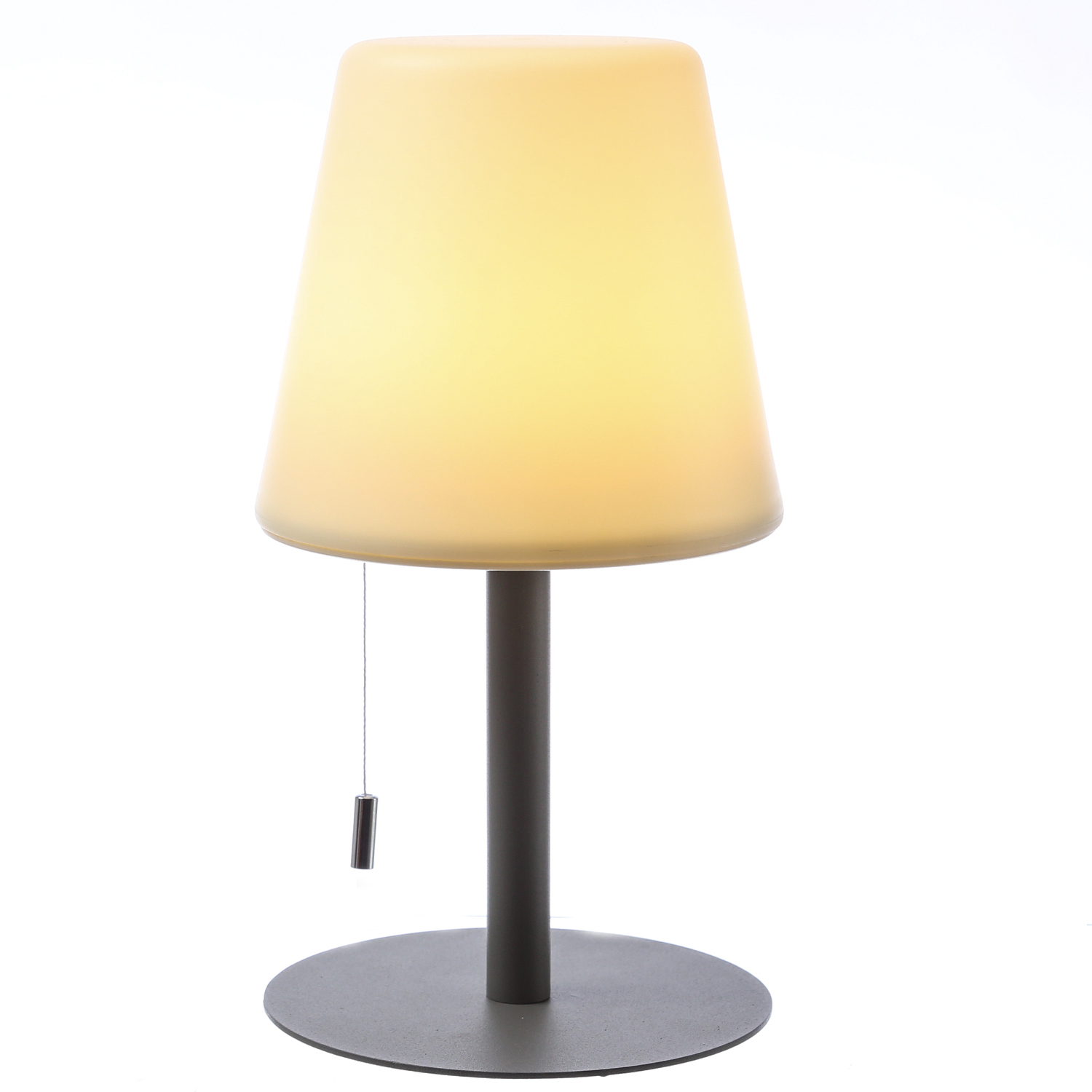 LED Garten Tischlampe - H: 30cm - 2 Lichtstufen u. RGB Farbwechsel - wiederaufladbar - weiß/silber